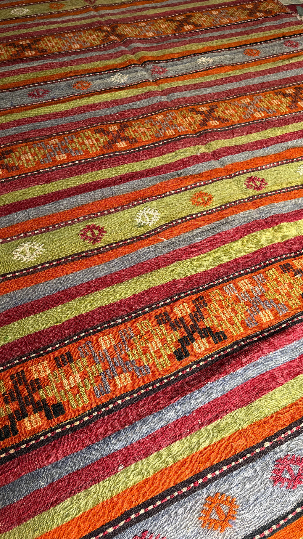 Green & Orange Handmade Wool Vintage Turkish Kilim Rug – 173 × 287 cm