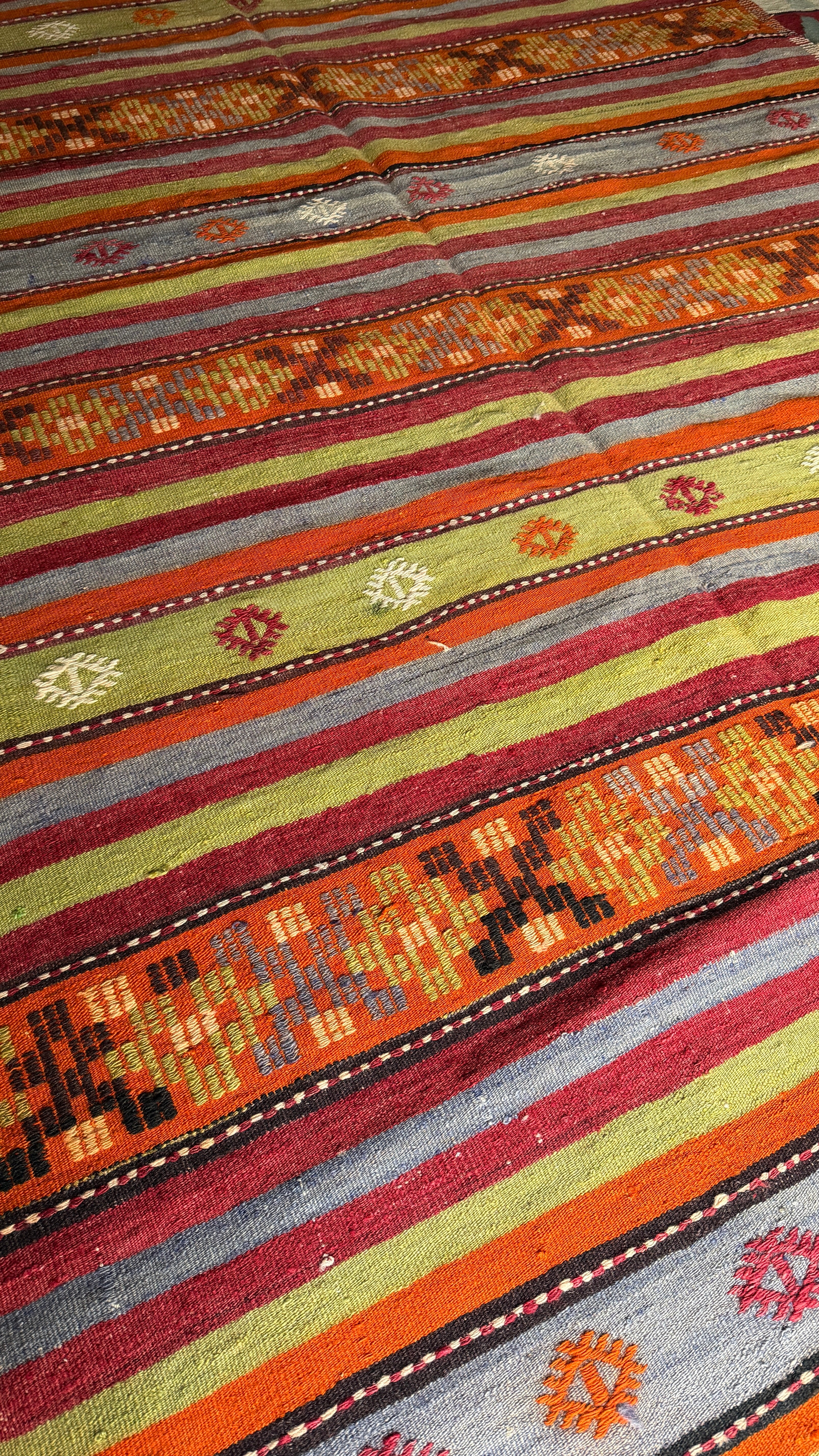 Green & Orange Handmade Wool Vintage Turkish Kilim Rug – 173 × 287 cm