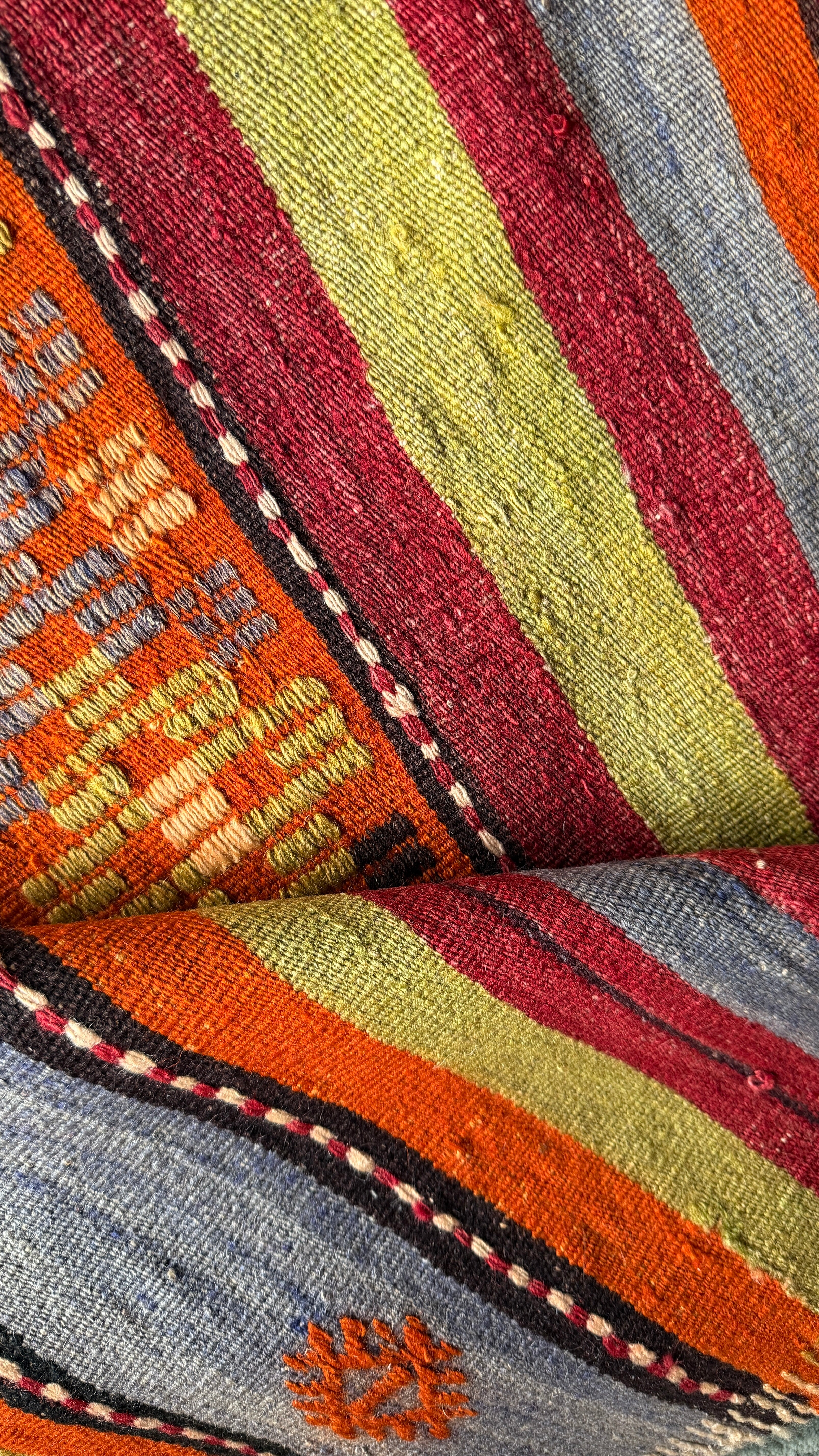 Green & Orange Handmade Wool Vintage Turkish Kilim Rug – 173 × 287 cm