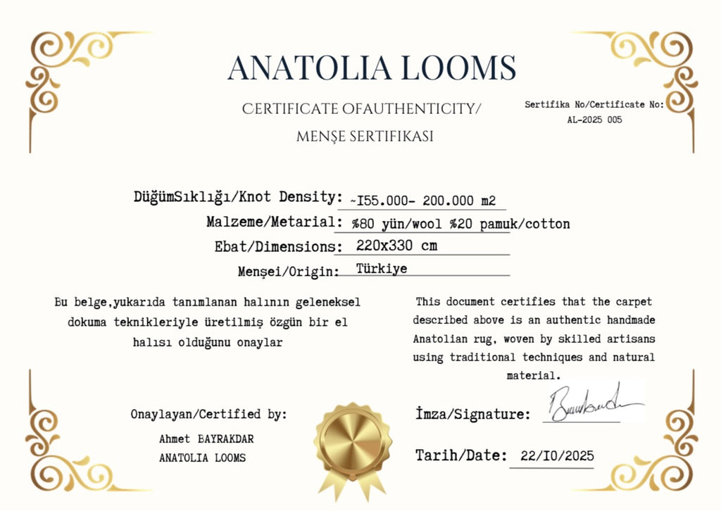 Luxury Uşak Wool Rug – 220×330 cm | Handwoven Turkish Carpet