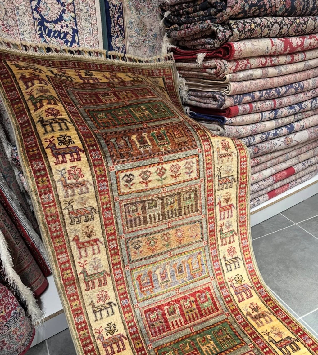 Pazırık Style Hallway Runner Rug – Handmade Wool – Tribal Nomadic Design