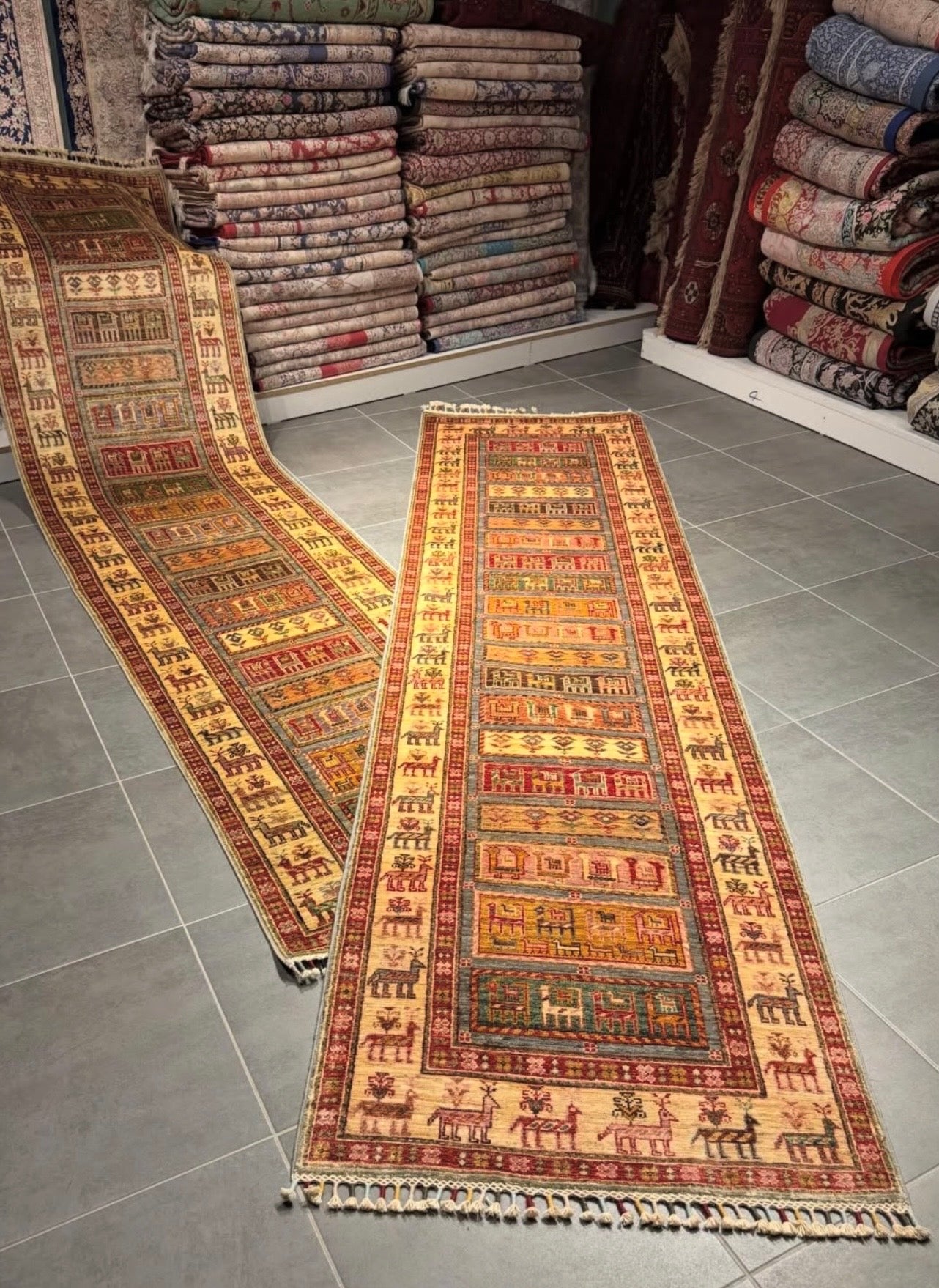 Pazırık Style Hallway Runner Rug – Handmade Wool – Tribal Nomadic Design