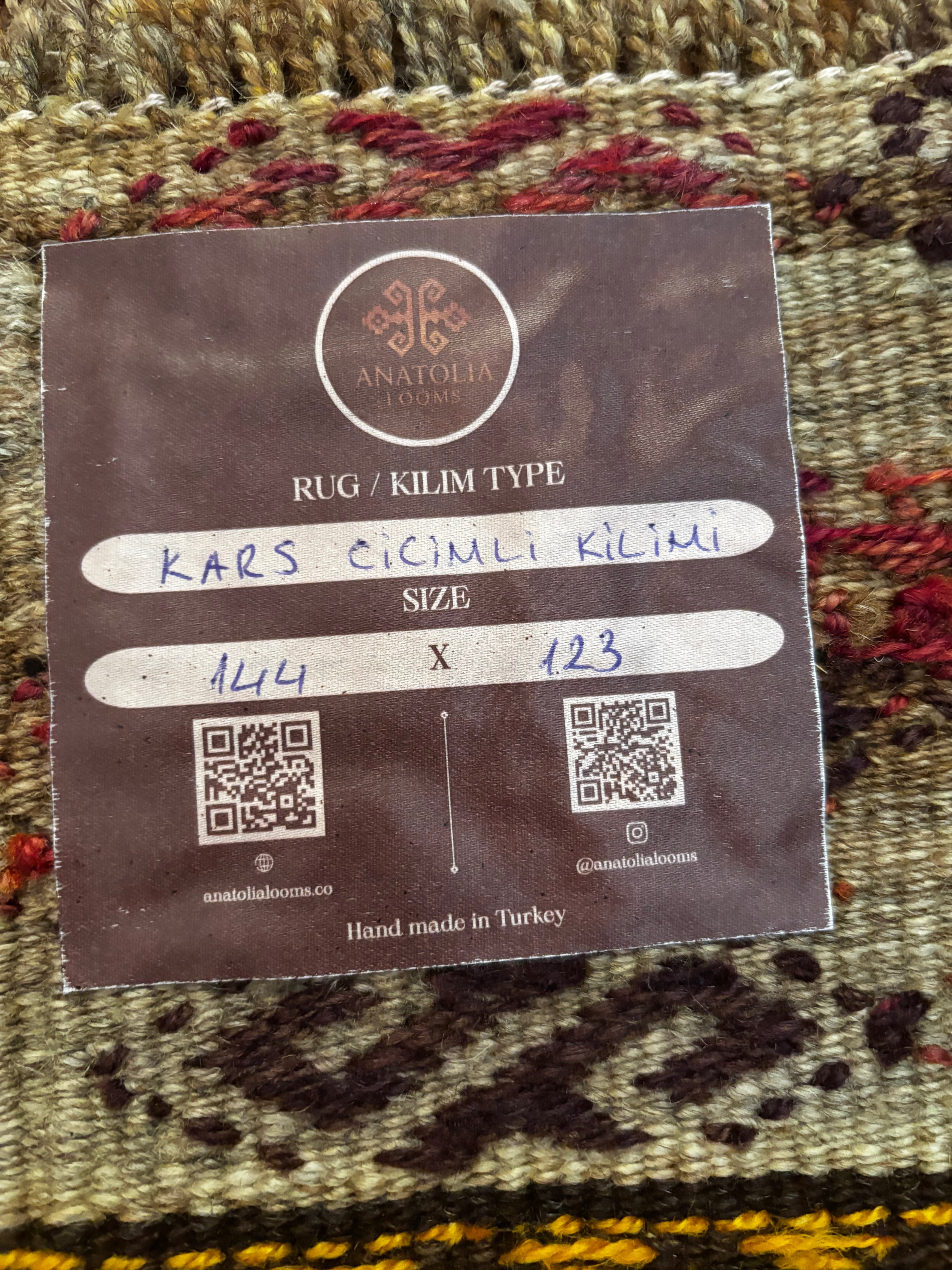 144 × 123 cm | Handmade Kars Cicim Wool Kilim