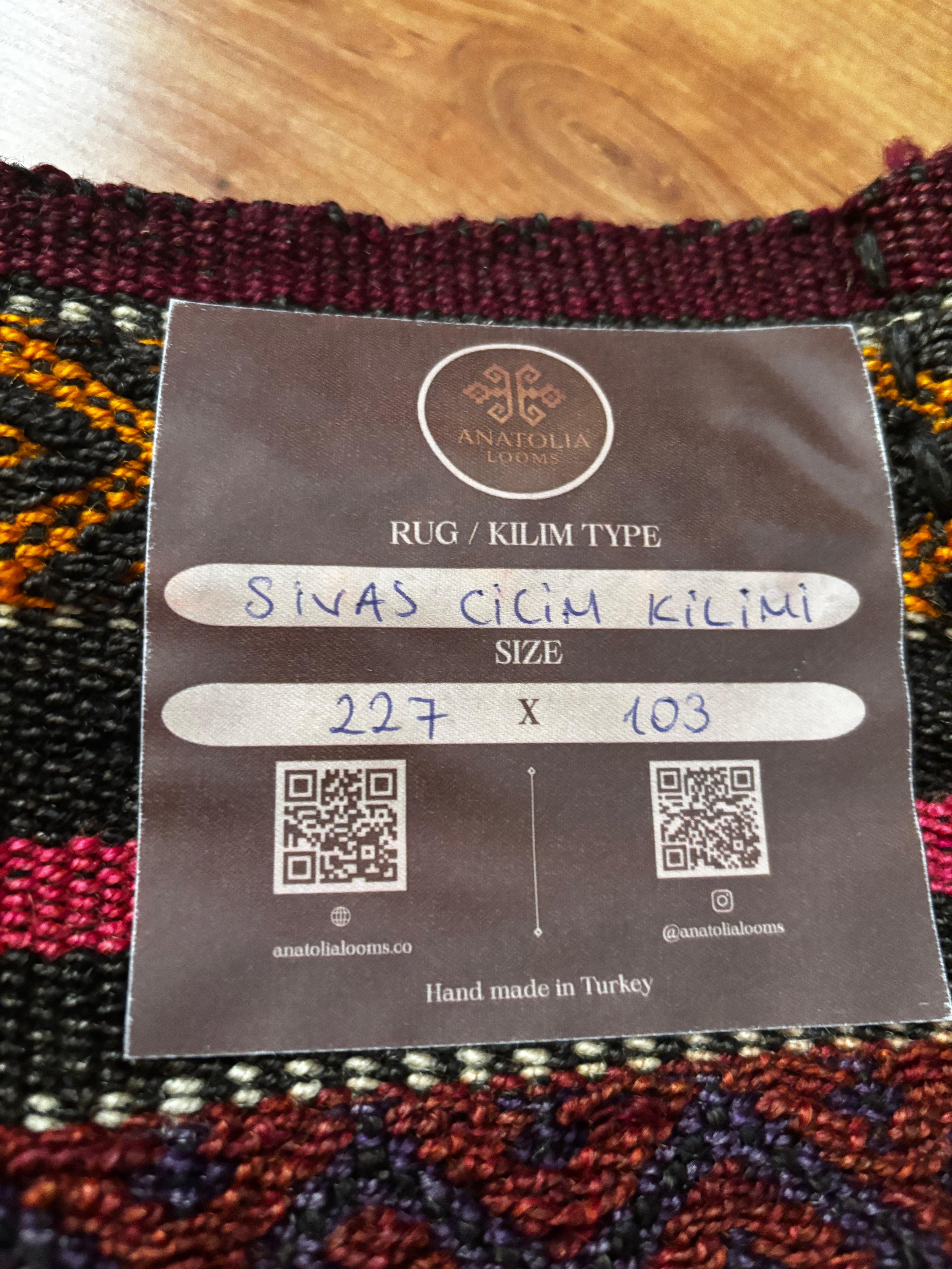 103 × 227 cm | Handmade Sivas Cicim Wool Kilim