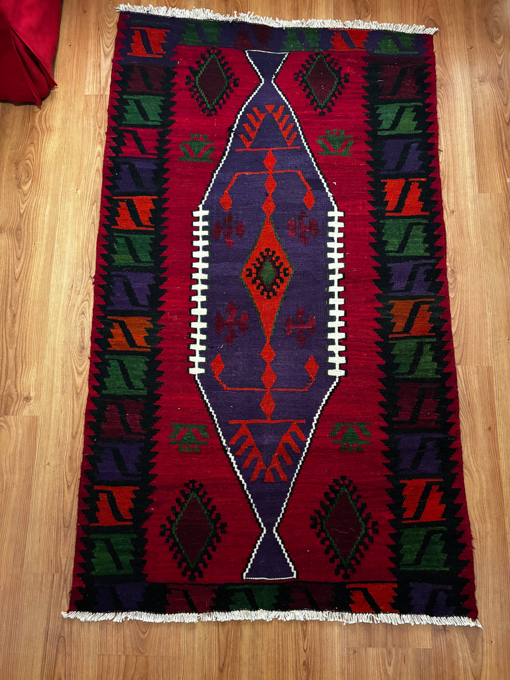 93 × 162 cm | Authentic Handmade Turkish Wool Kilim(1950–1960s)