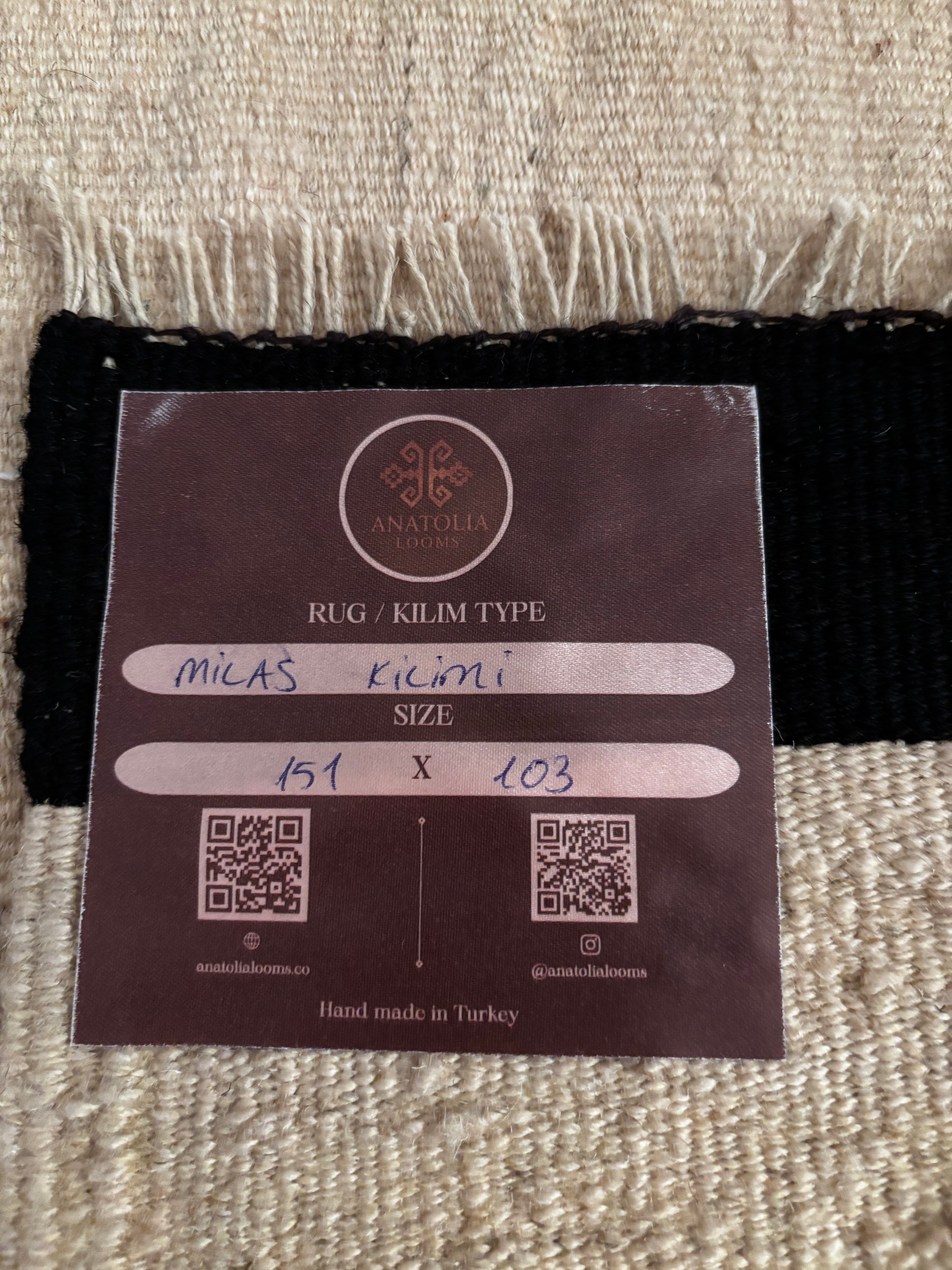 103 × 151 cm Handmade Turkish Milas Kilim – Minimalist Wool Carpet – Vintage Anatolian Flatweave