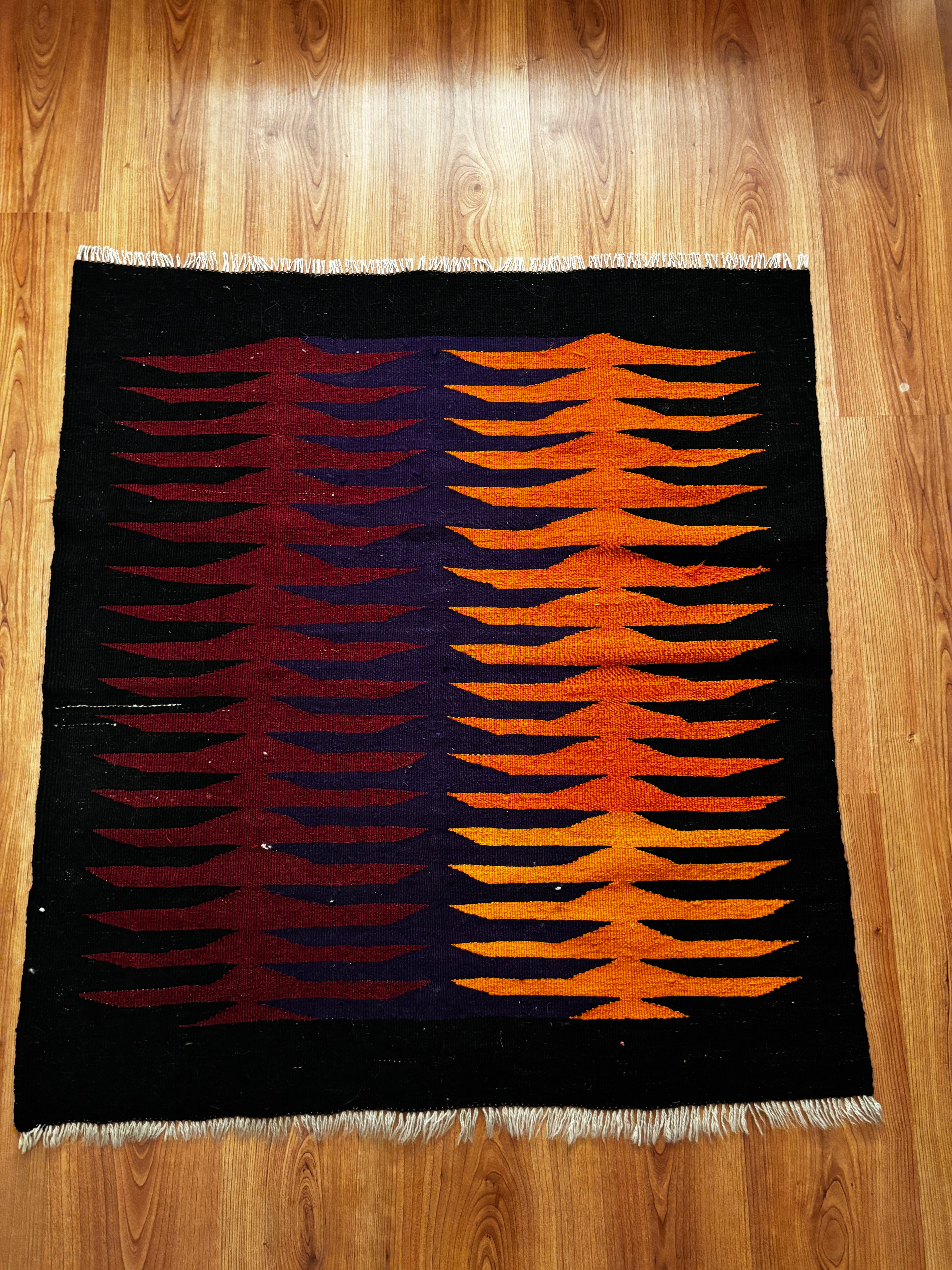 95 × 103 cm Handmade Turkish Afyon Kilim – Vintage Geometric Wool Carpet– Minimalist Anatolian Flatweave