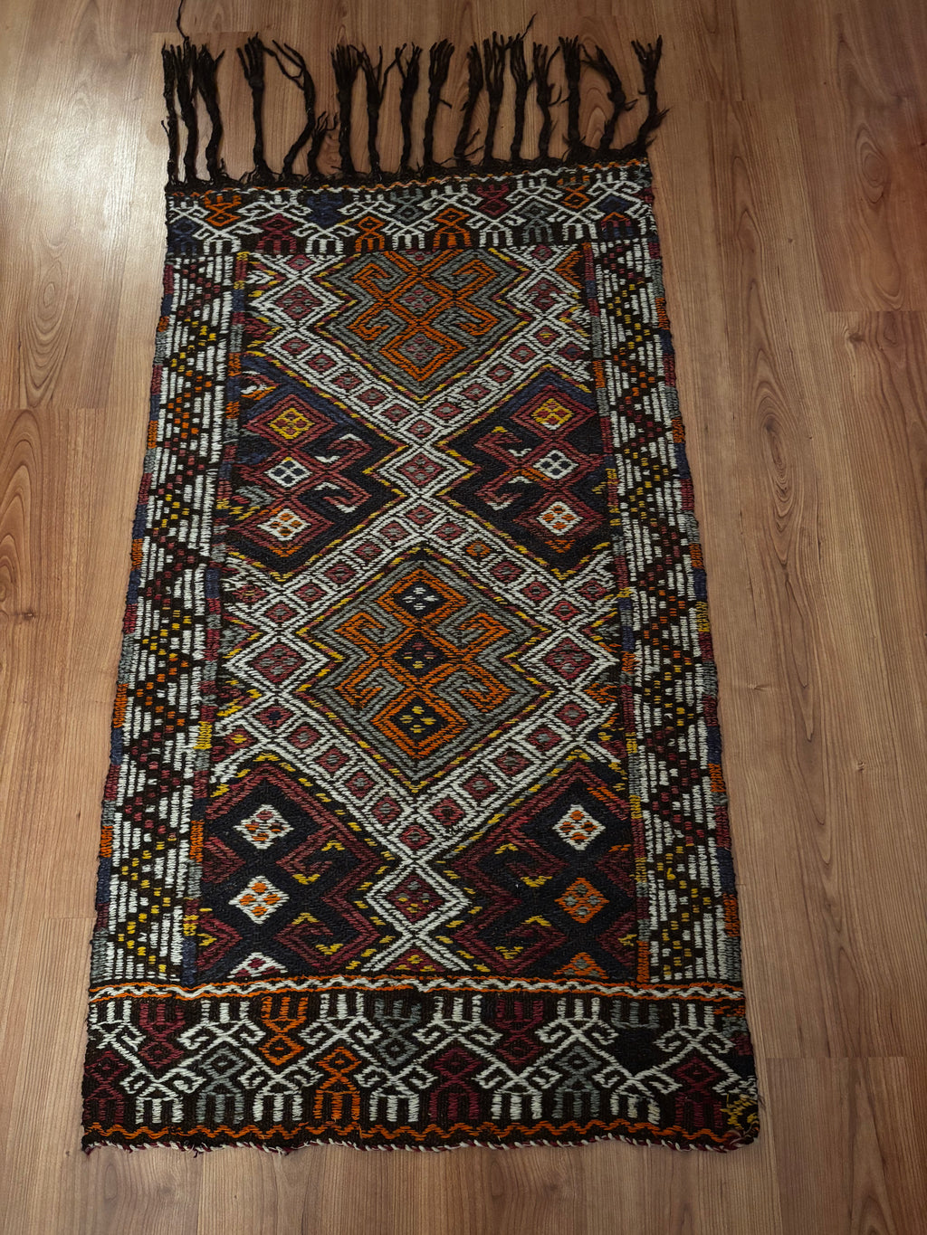 70 × 125 cm Antique Konya Kilim – Handmade Turkish Wool Tribal Carpet