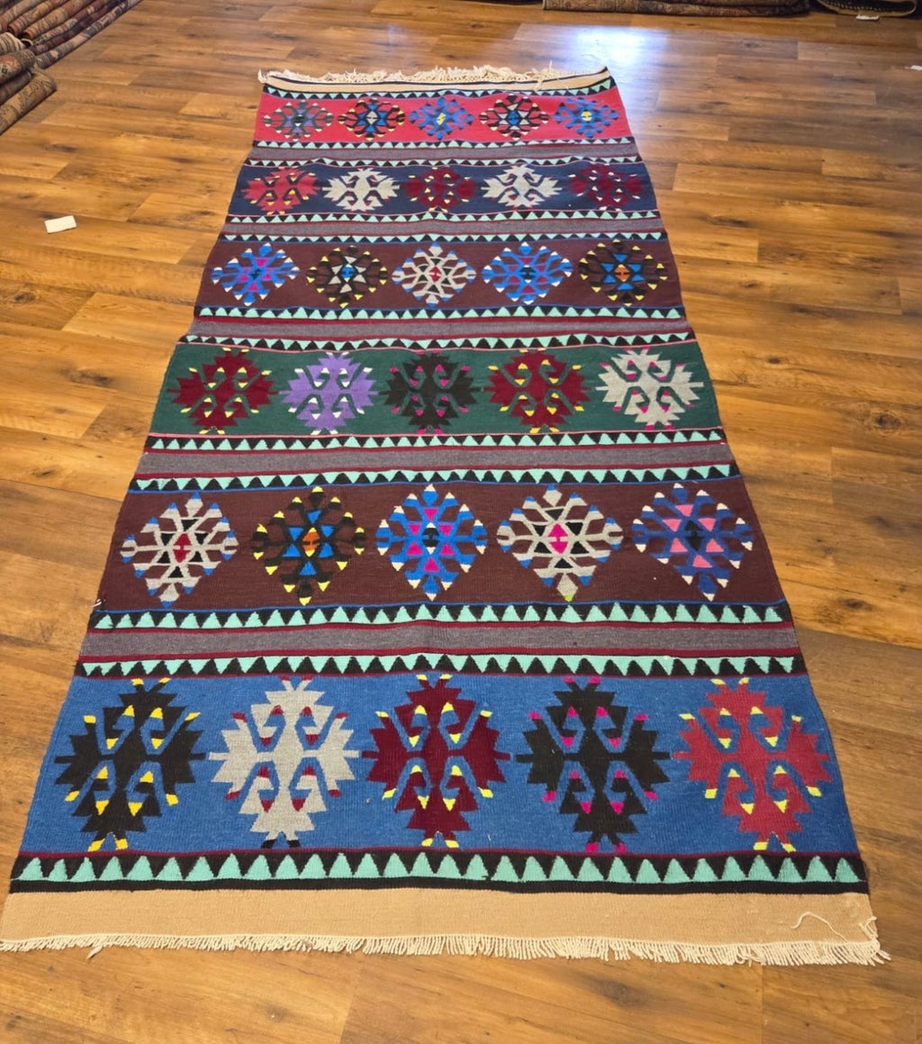 119 × 280 cm Vintage Sivas Kilim Runner – Handmade Turkish Wool Flatweave Carpet