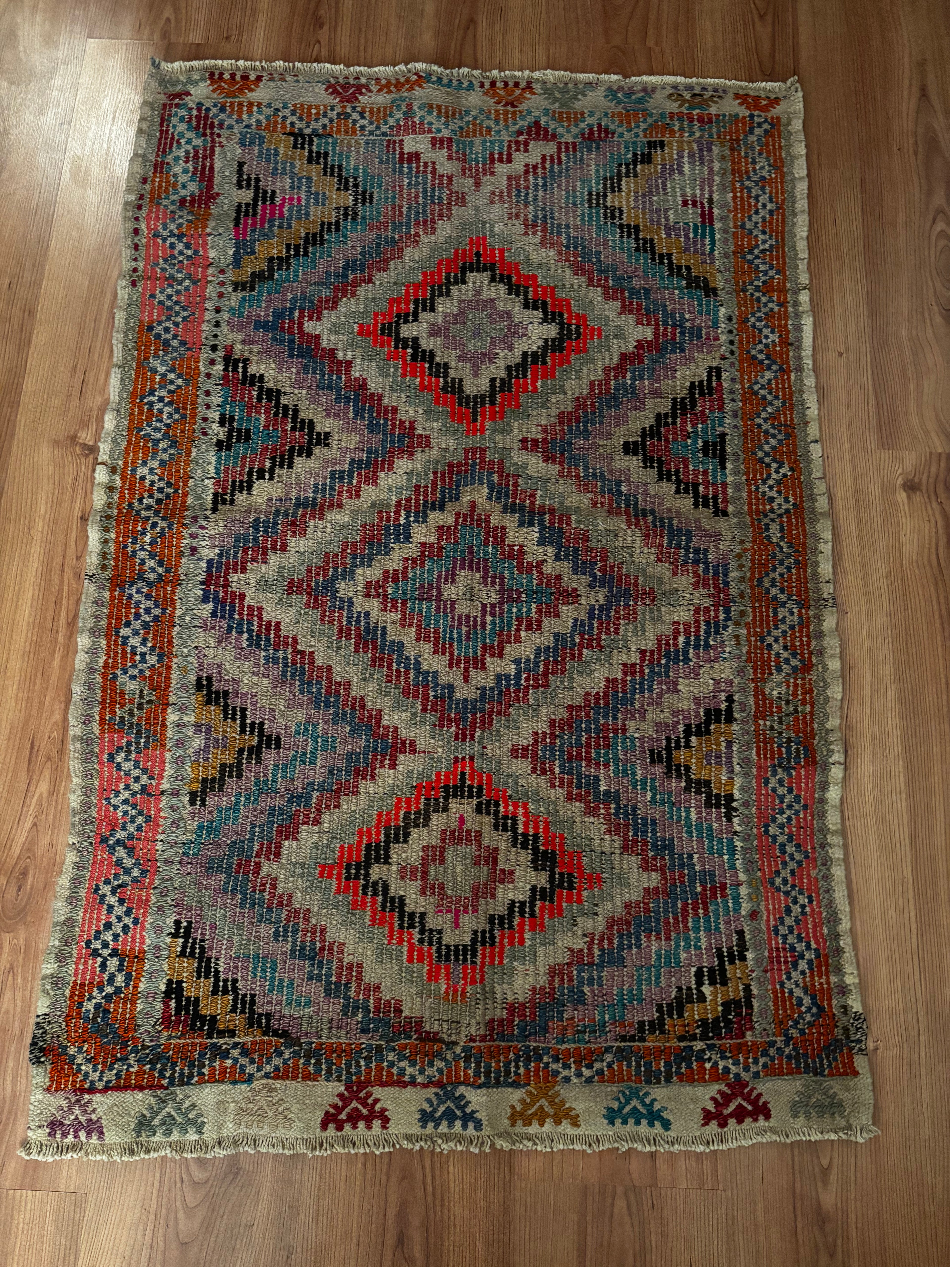 80 × 119 cm Vintage Cappadocia Cicim Kilim – Handmade Turkish Wool Carpet
