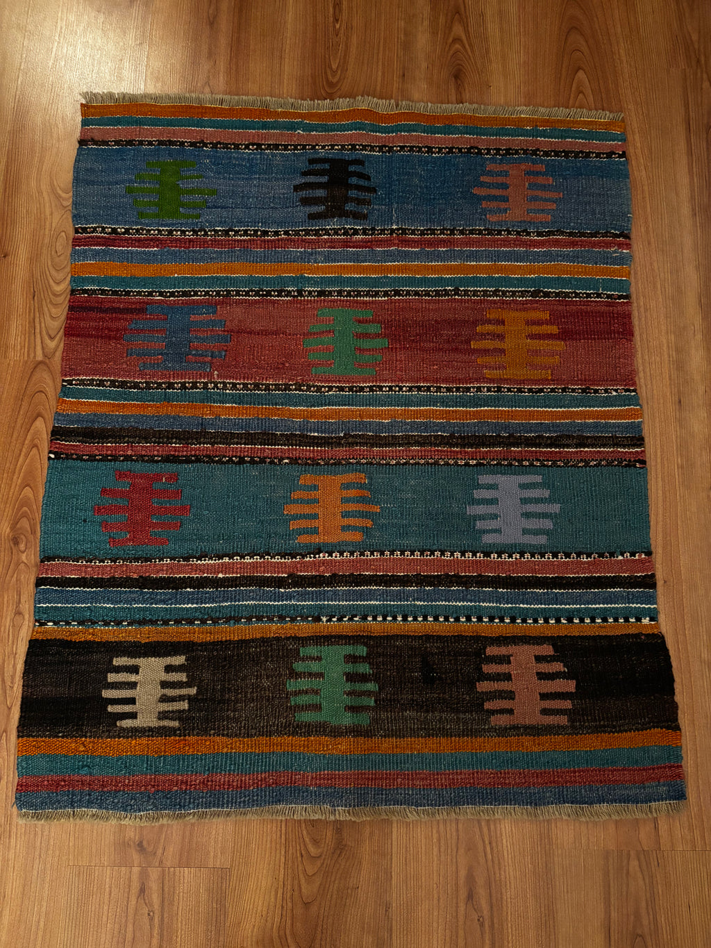 80 × 100 cm Vintage Afyon Parmaklı Kilim – Handmade Turkish Wool Carpet