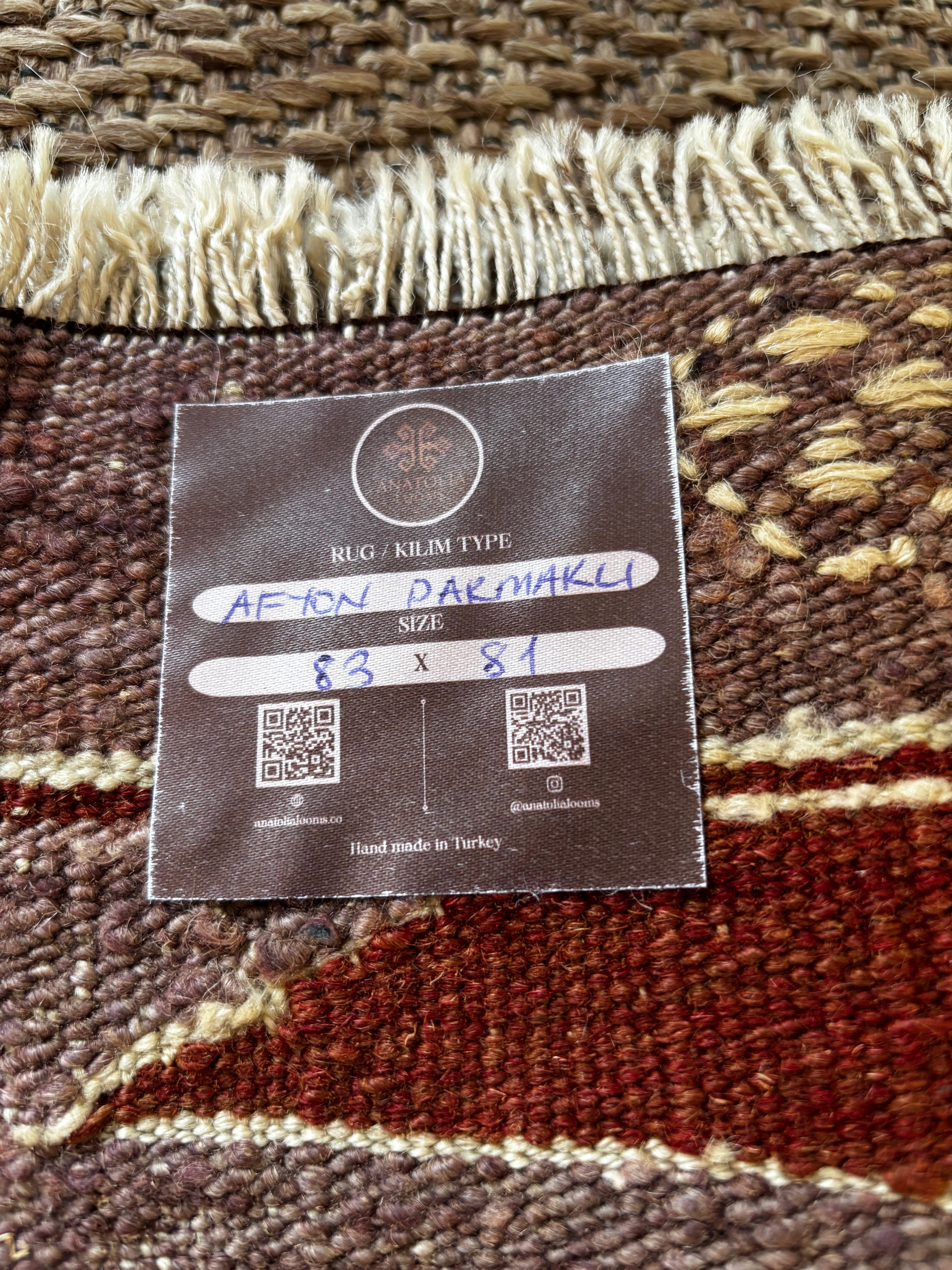 81 × 83 cm Vintage Afyon Parmaklı Kilim – Handmade Turkish Wool Carpet