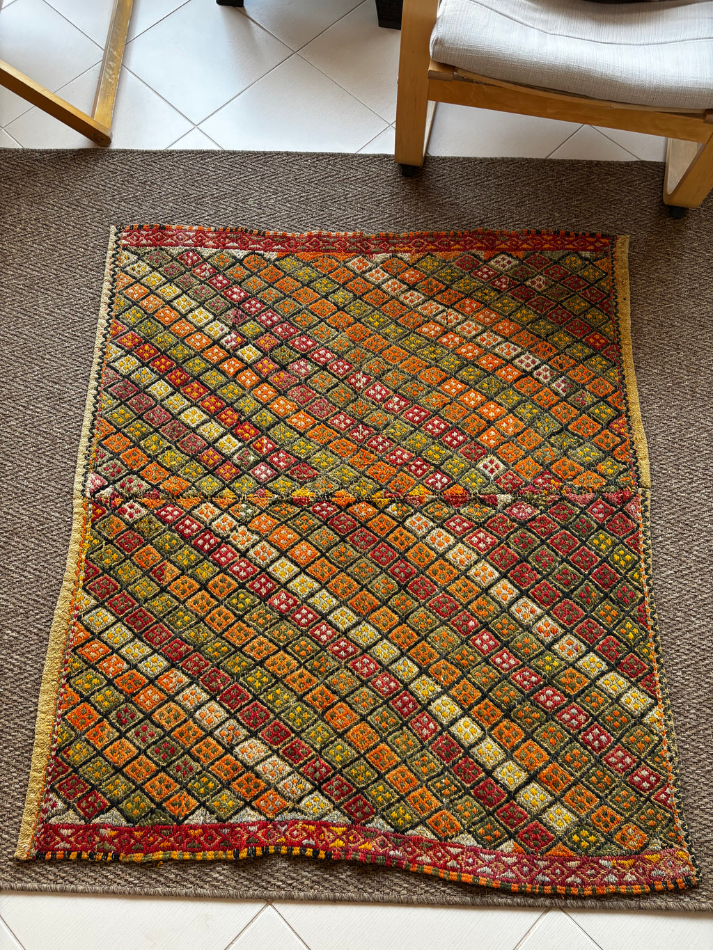 110 × 130 cm Vintage Aksaray Cicim Kilim – Handmade Turkish Wool Carpet