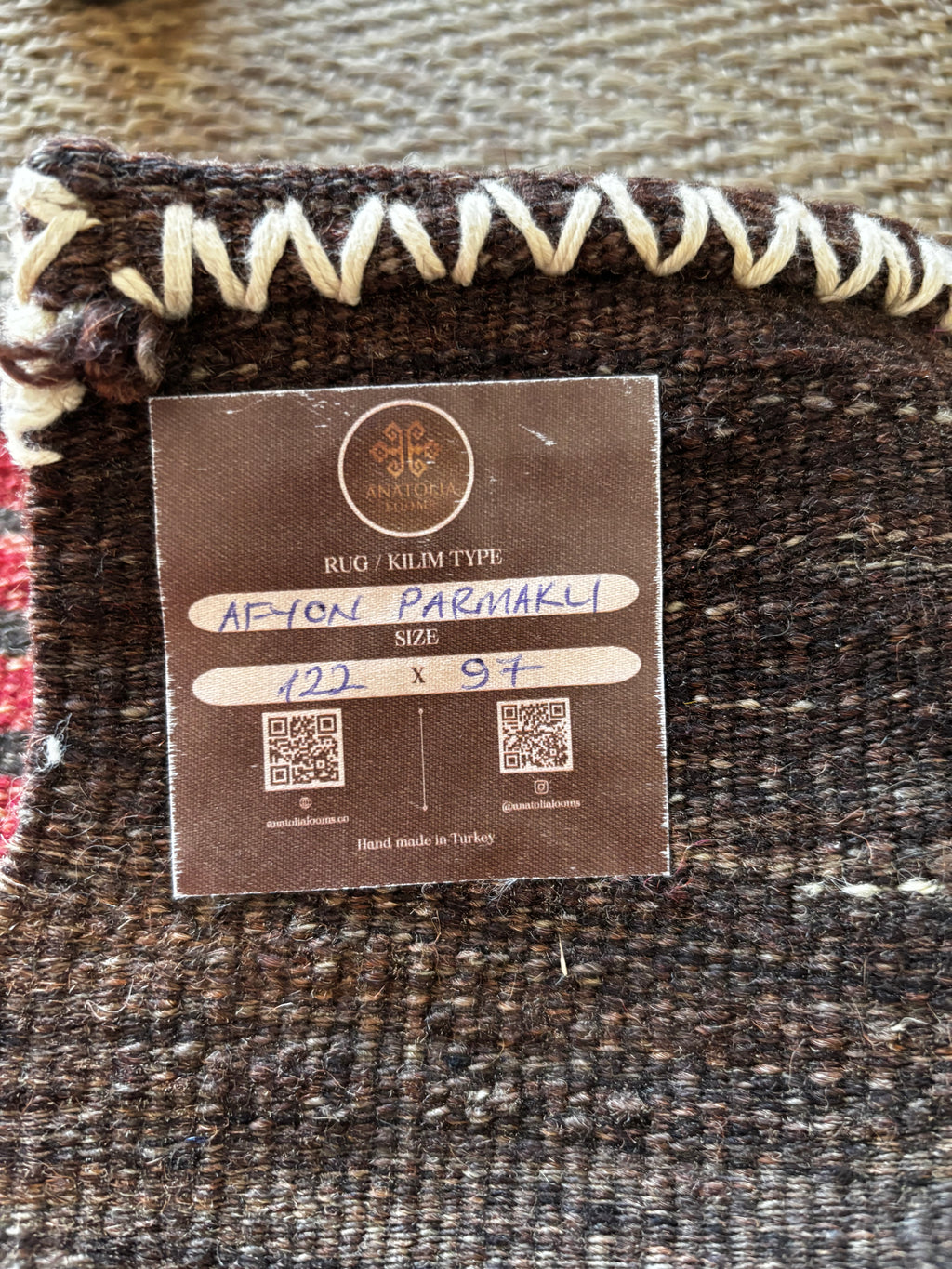 97 × 122 cm Vintage Afyon Parmaklı Kilim – Handmade Turkish Wool Carpet