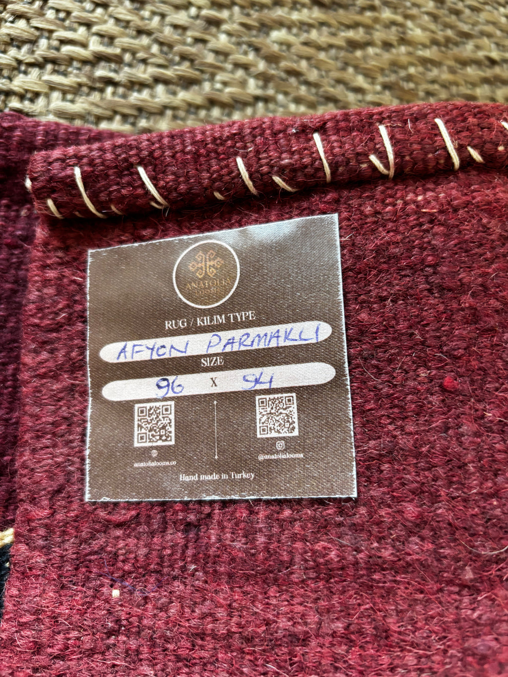 94 × 96 cm Vintage Afyon Parmaklı Kilim – Handmade Turkish Wool Carpet