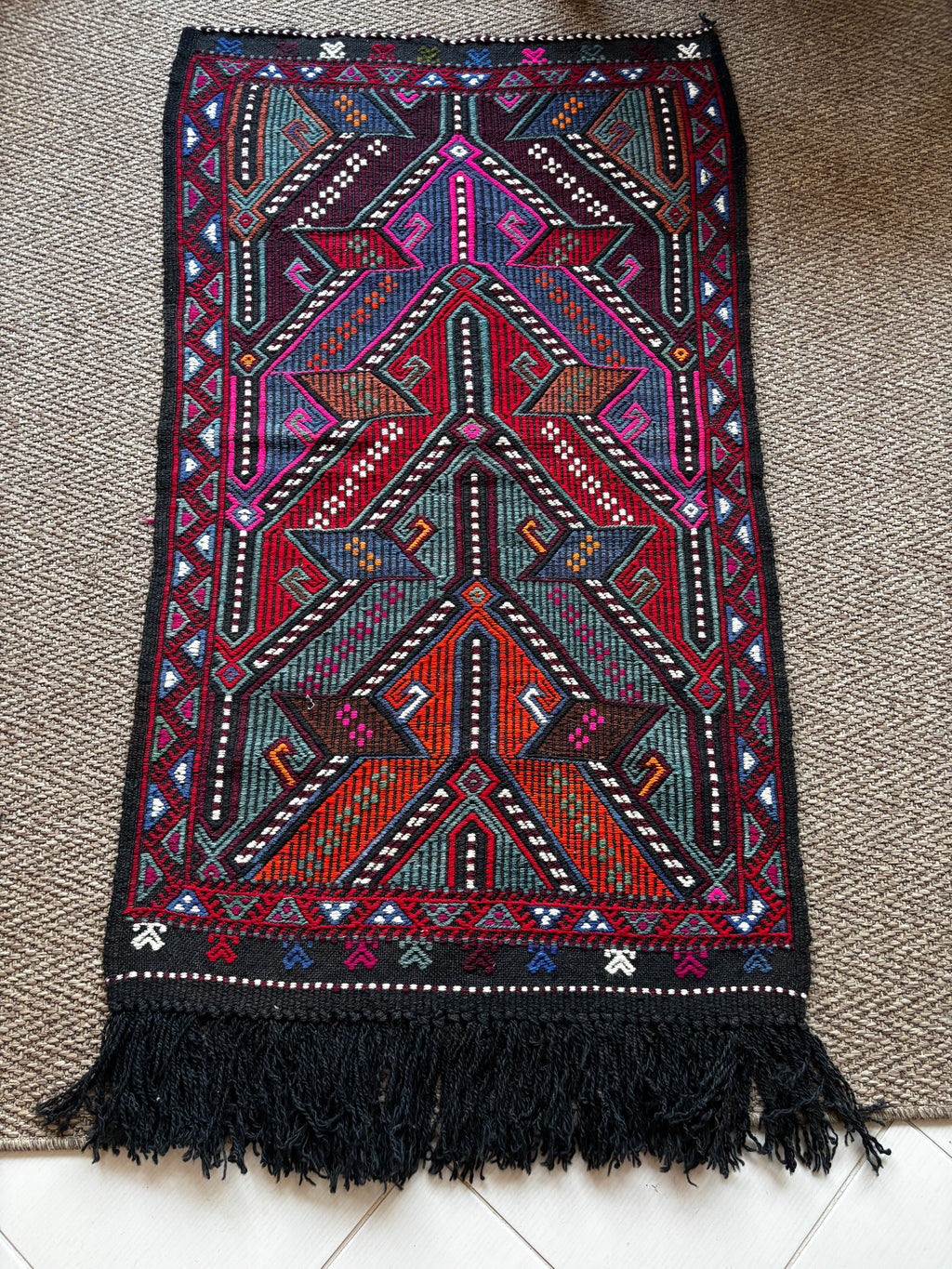 74 × 128 cm Vintage Konya Kilim – Handmade Turkish Wool Carpet