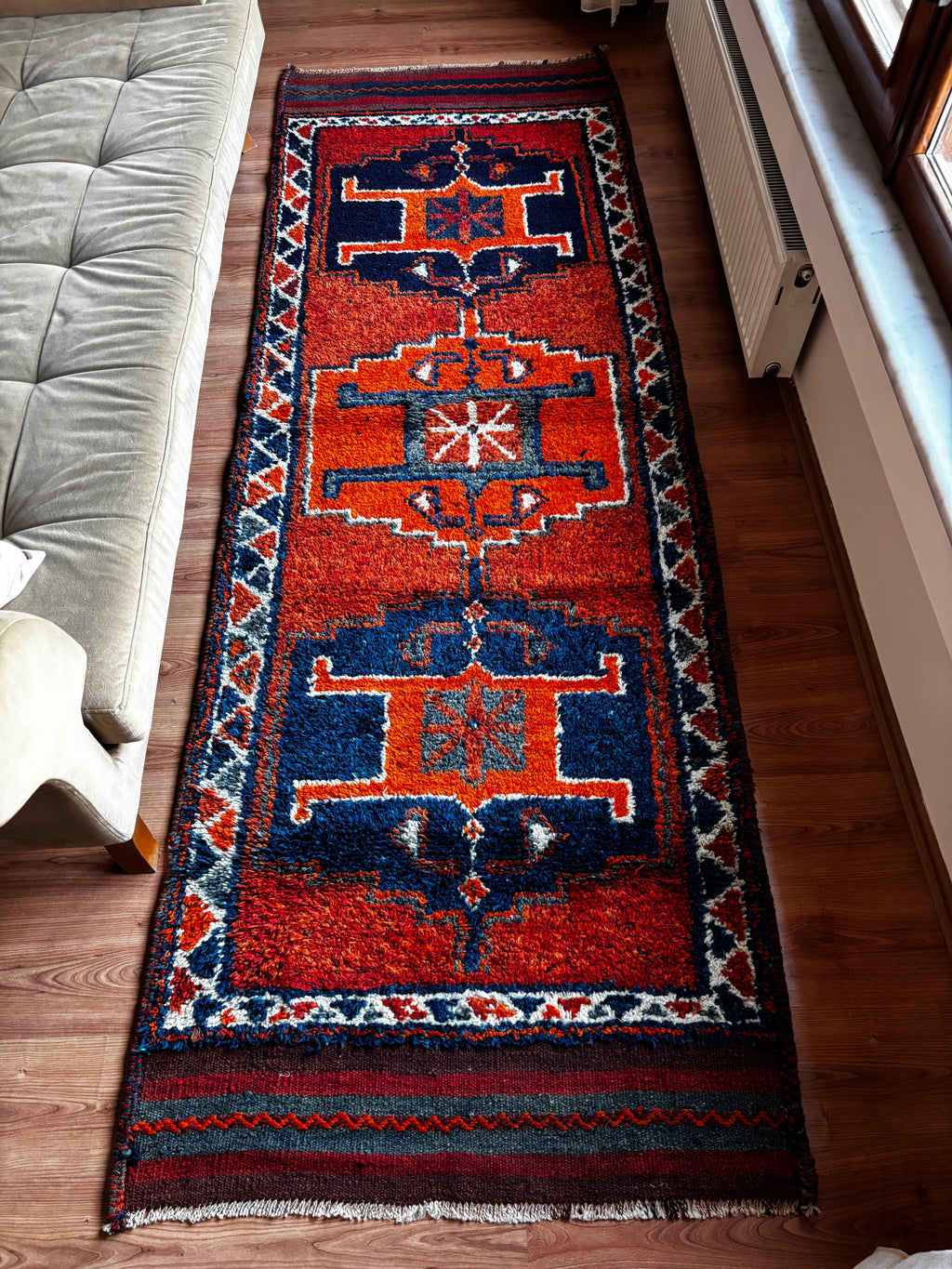 100 x 296 cm | Handmade Vintage Herki Wool Runner