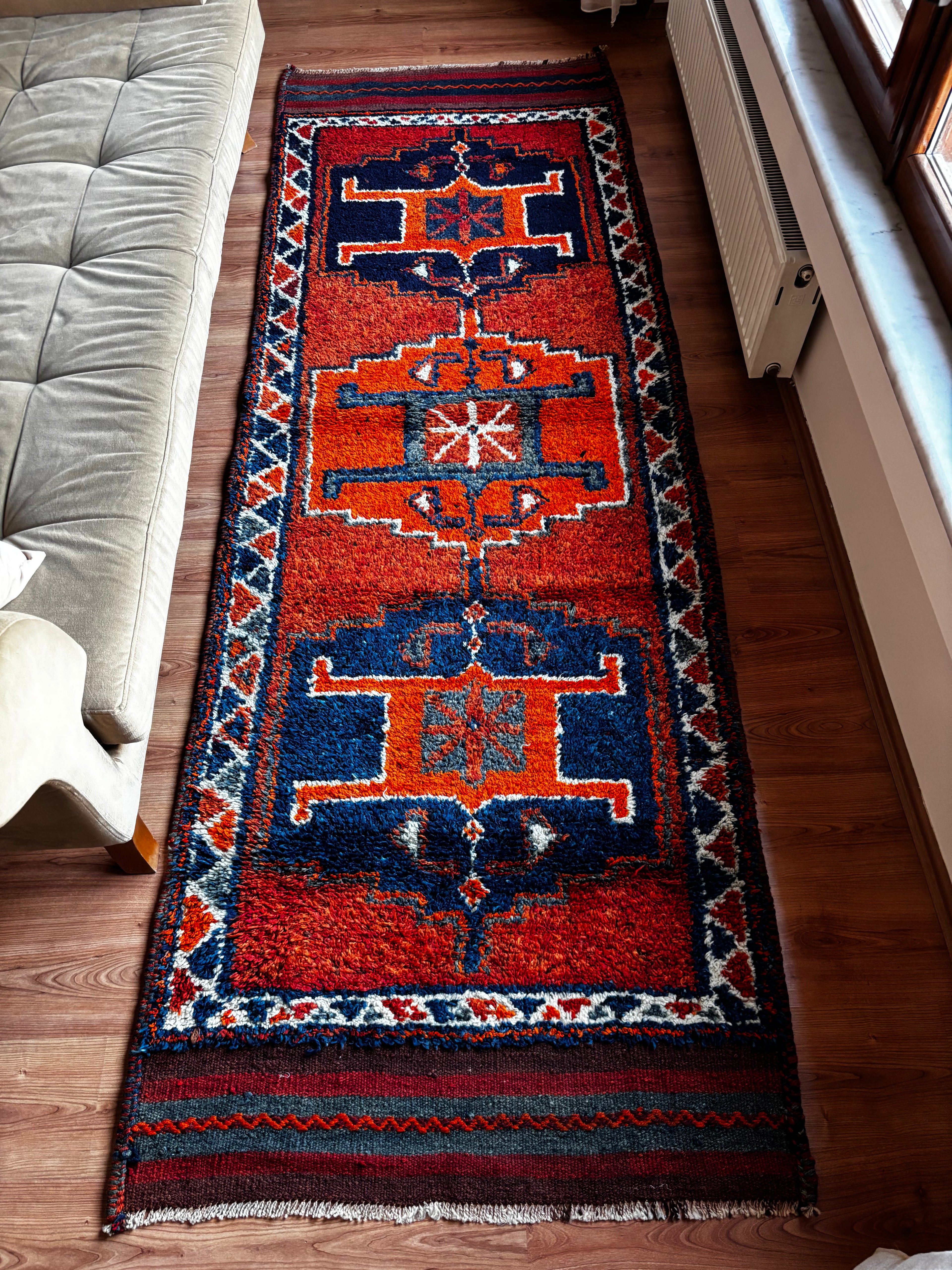 100 x 296 cm | Handmade Vintage Herki Wool Runner