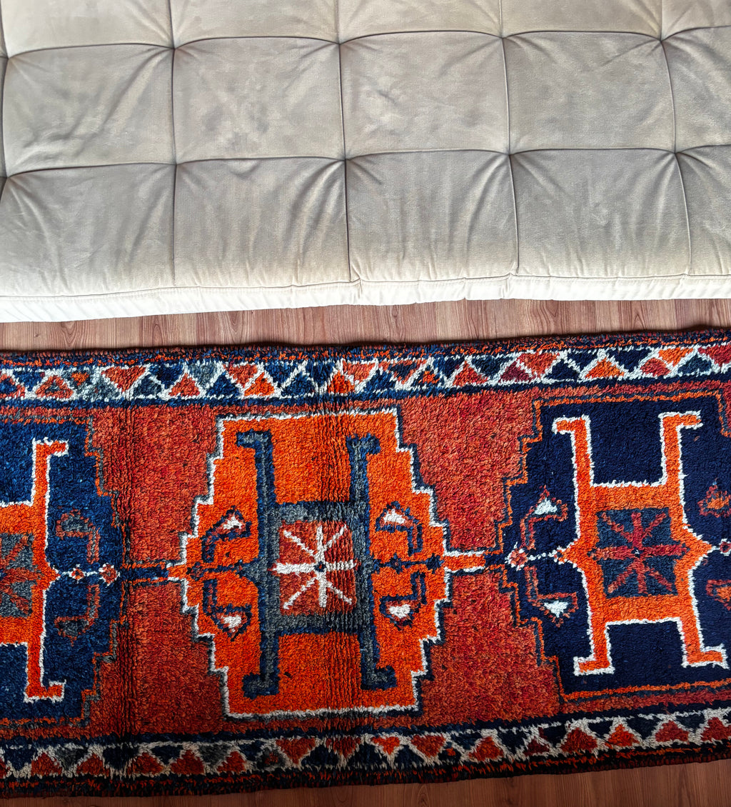 100 x 296 cm | Handmade Vintage Herki Wool Runner