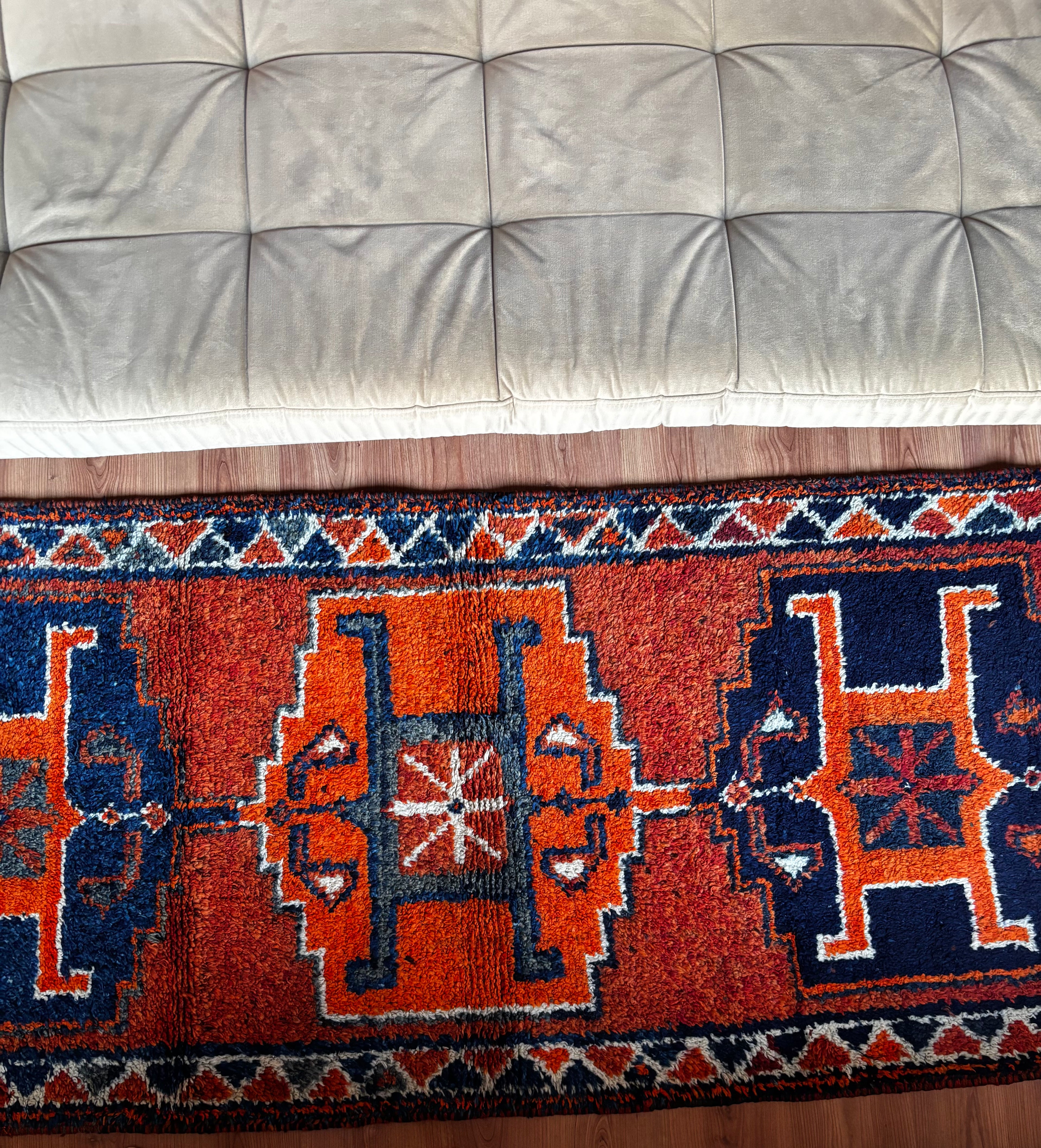 100 x 296 cm | Handmade Vintage Herki Wool Runner