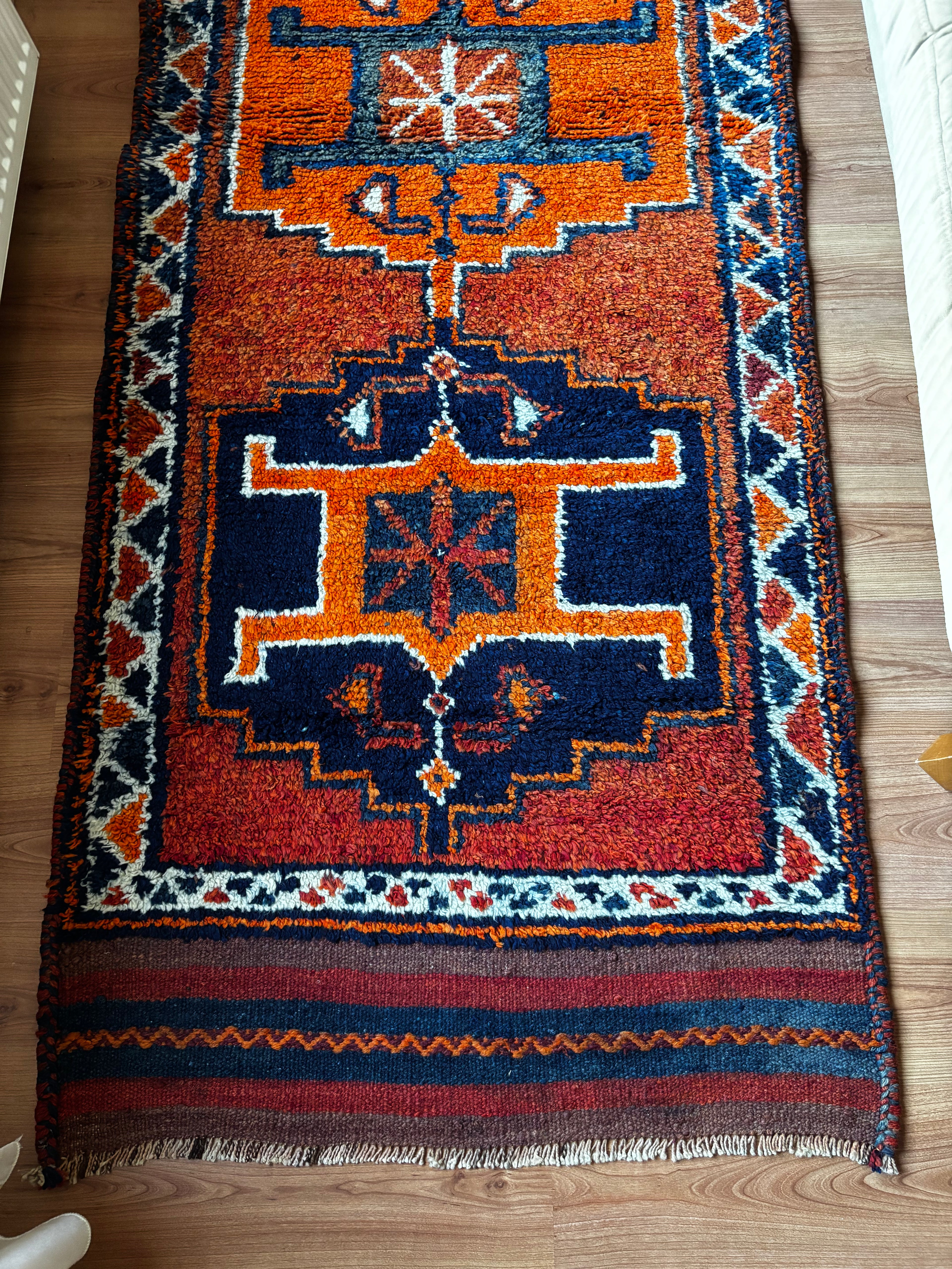 100 x 296 cm | Handmade Vintage Herki Wool Runner