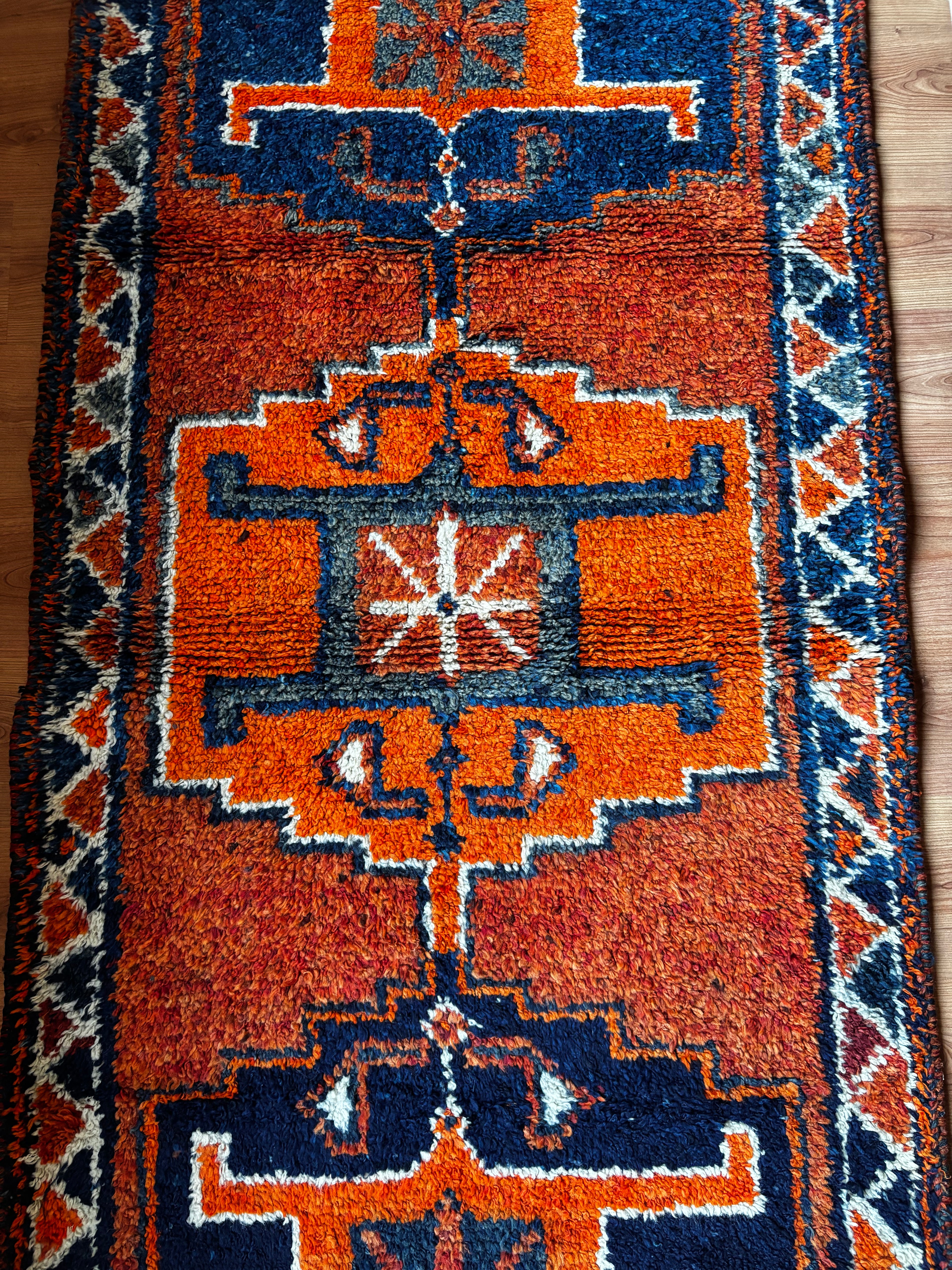 100 x 296 cm | Handmade Vintage Herki Wool Runner
