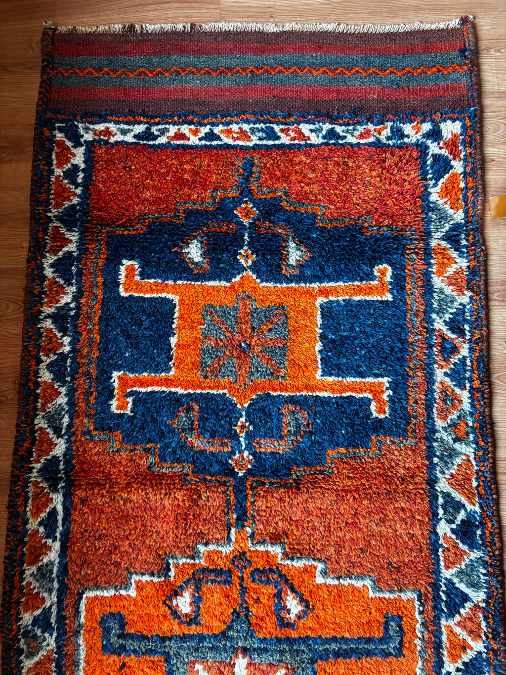 100 x 296 cm | Handmade Vintage Herki Wool Runner
