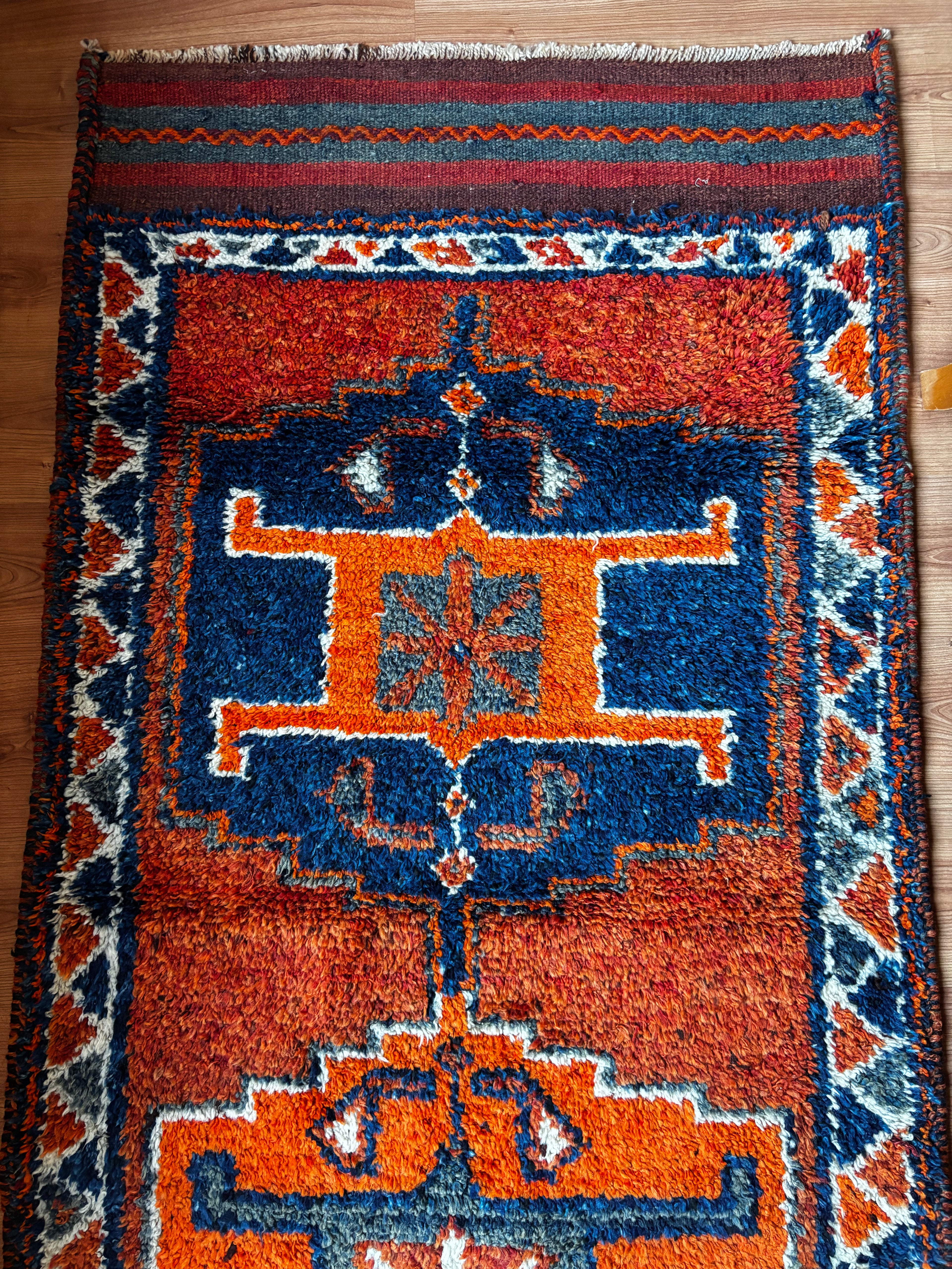 100 x 296 cm | Handmade Vintage Herki Wool Runner