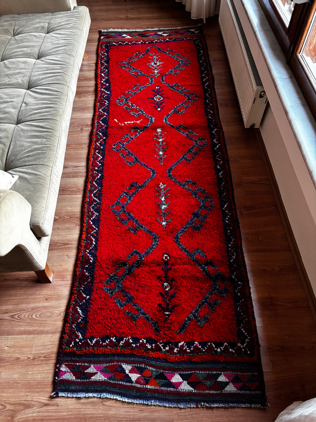96 × 305 cm | Handmade Vintage Herki Wool Runner