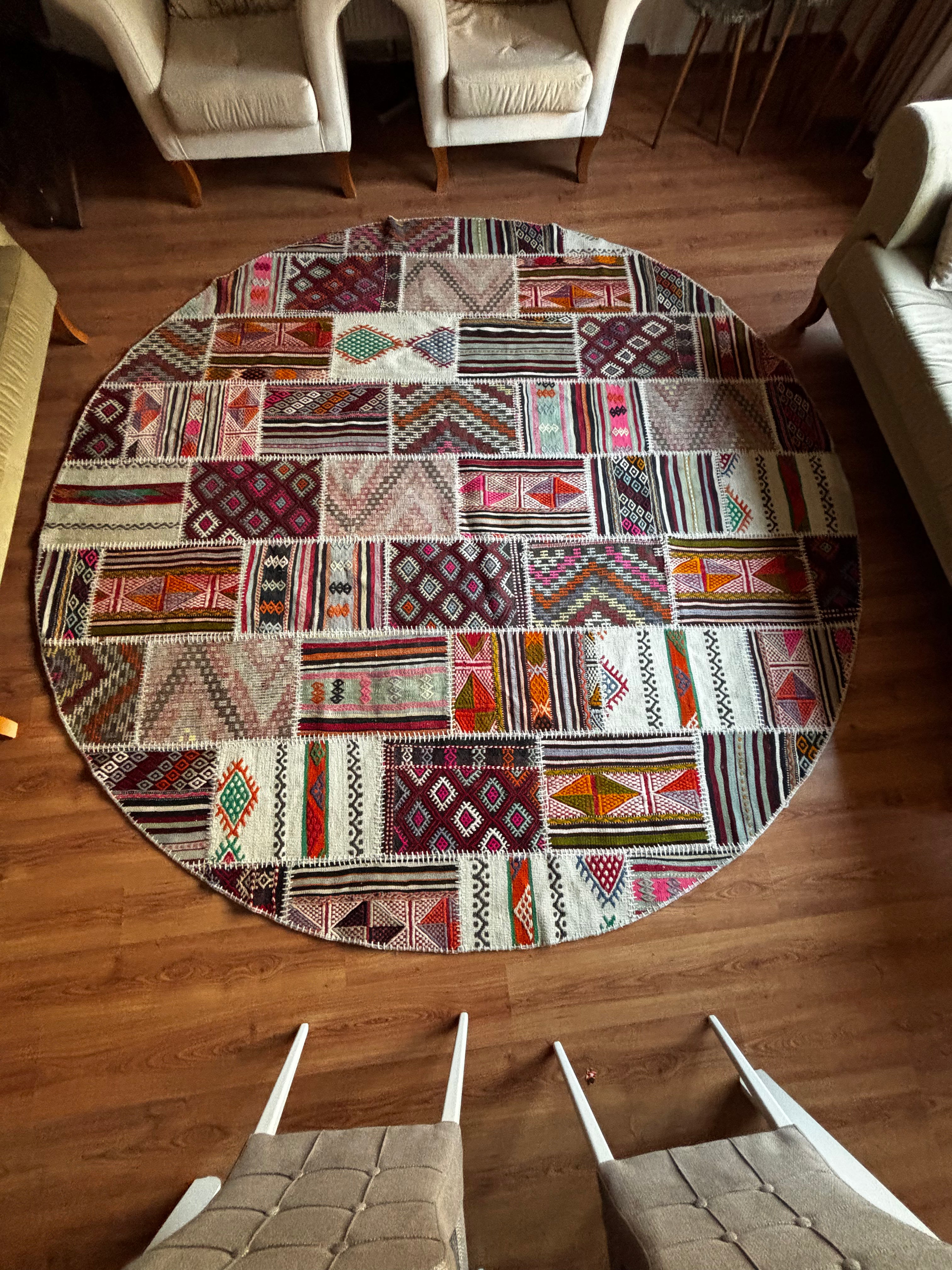305 × 305 cm | Handmade Turkish Wool Patchwork Kilim | One-of-a-Kind