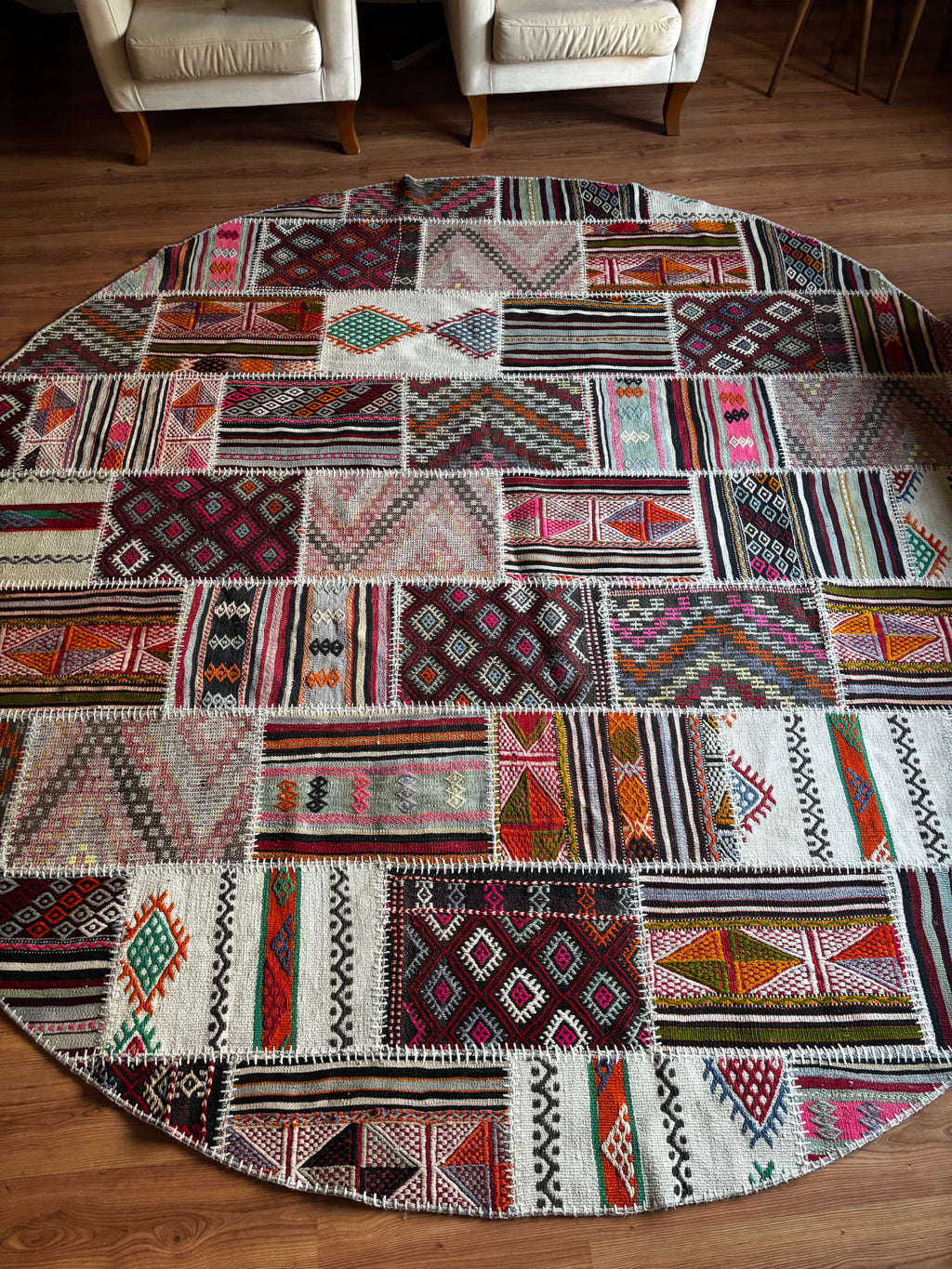 305 × 305 cm | Handmade Turkish Wool Patchwork Kilim | One-of-a-Kind