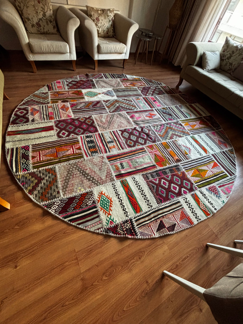 305 × 305 cm | Handmade Turkish Wool Patchwork Kilim | One-of-a-Kind