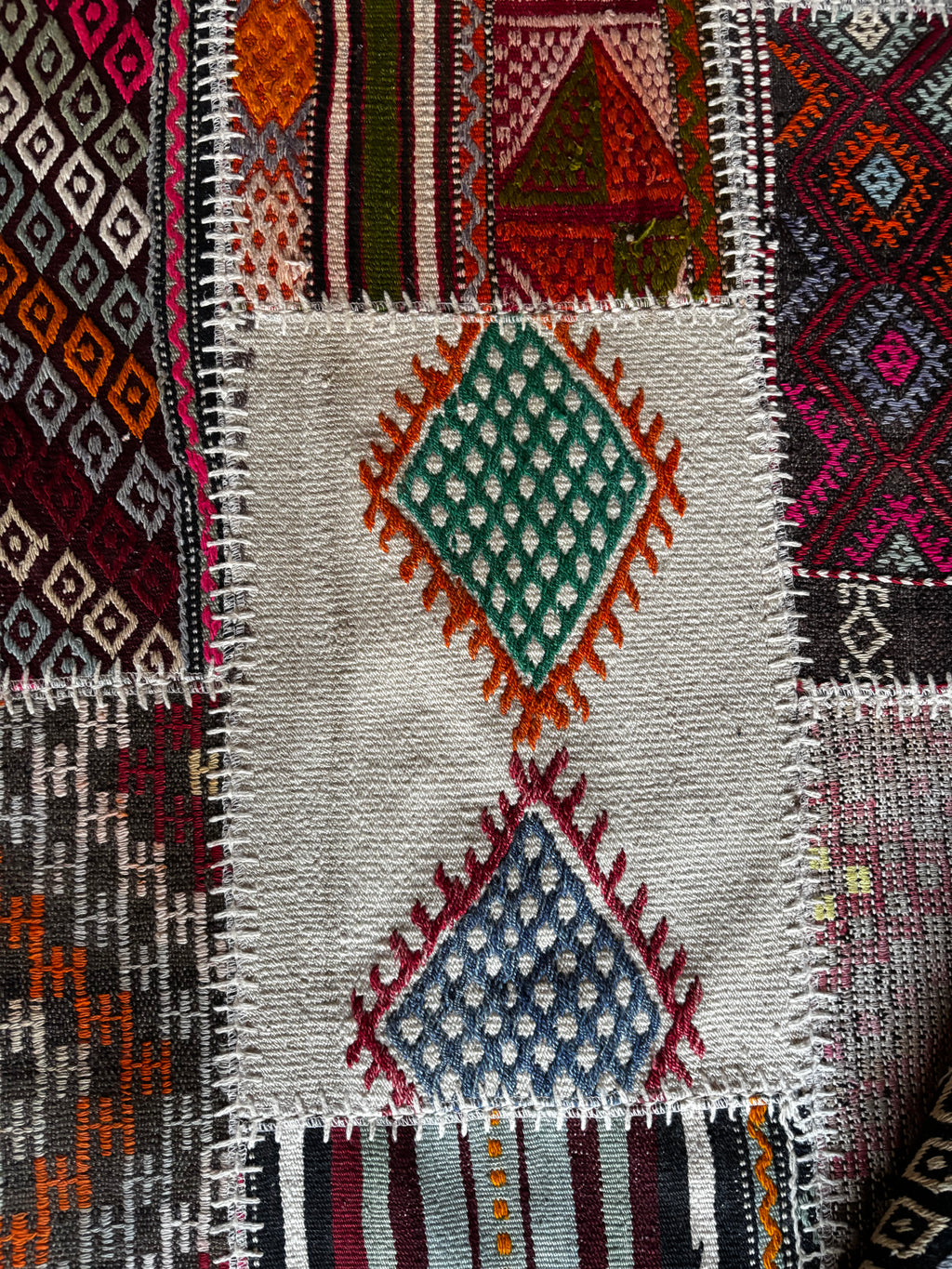 305 × 305 cm | Handmade Turkish Wool Patchwork Kilim | One-of-a-Kind