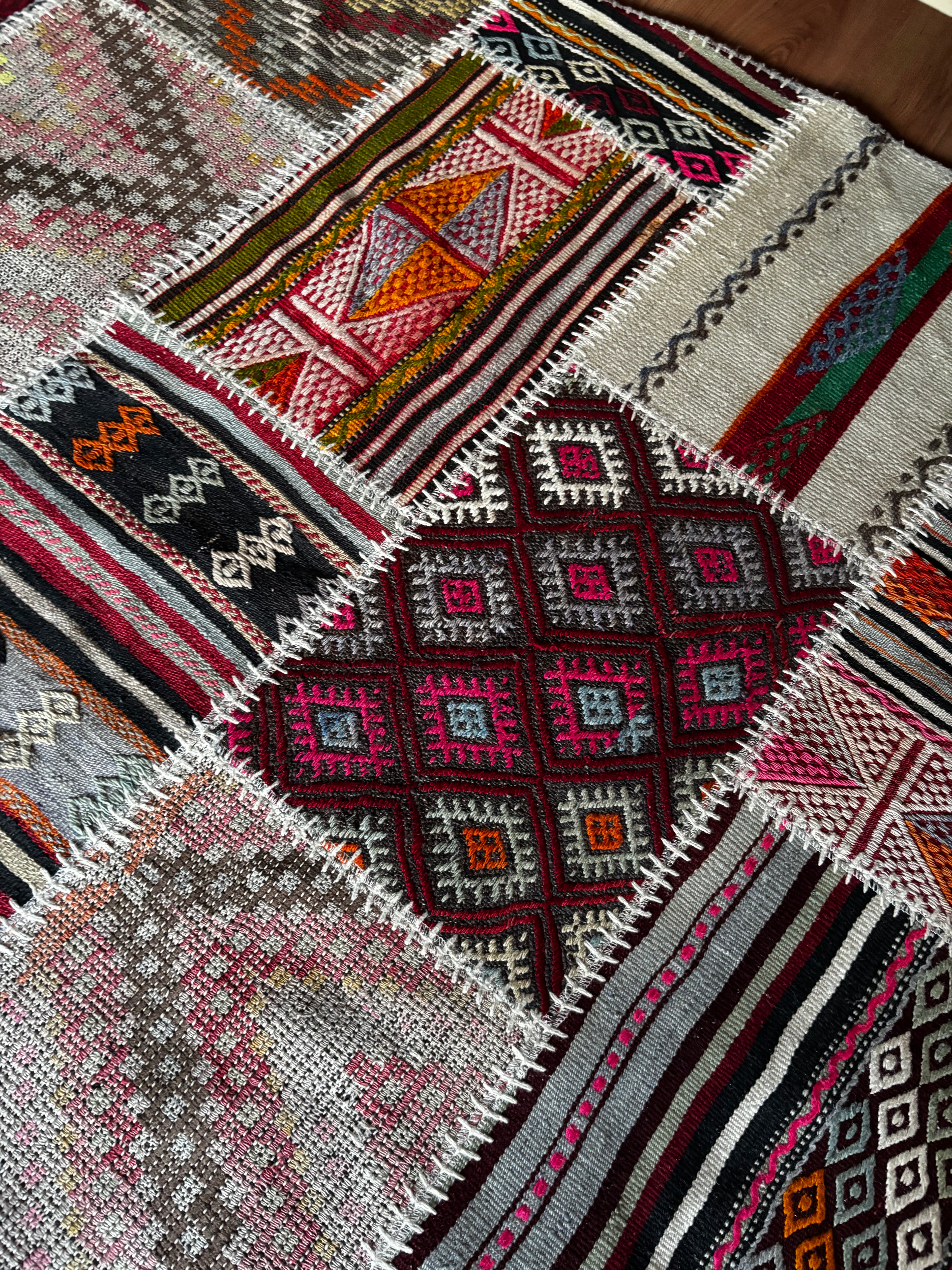 305 × 305 cm | Handmade Turkish Wool Patchwork Kilim | One-of-a-Kind