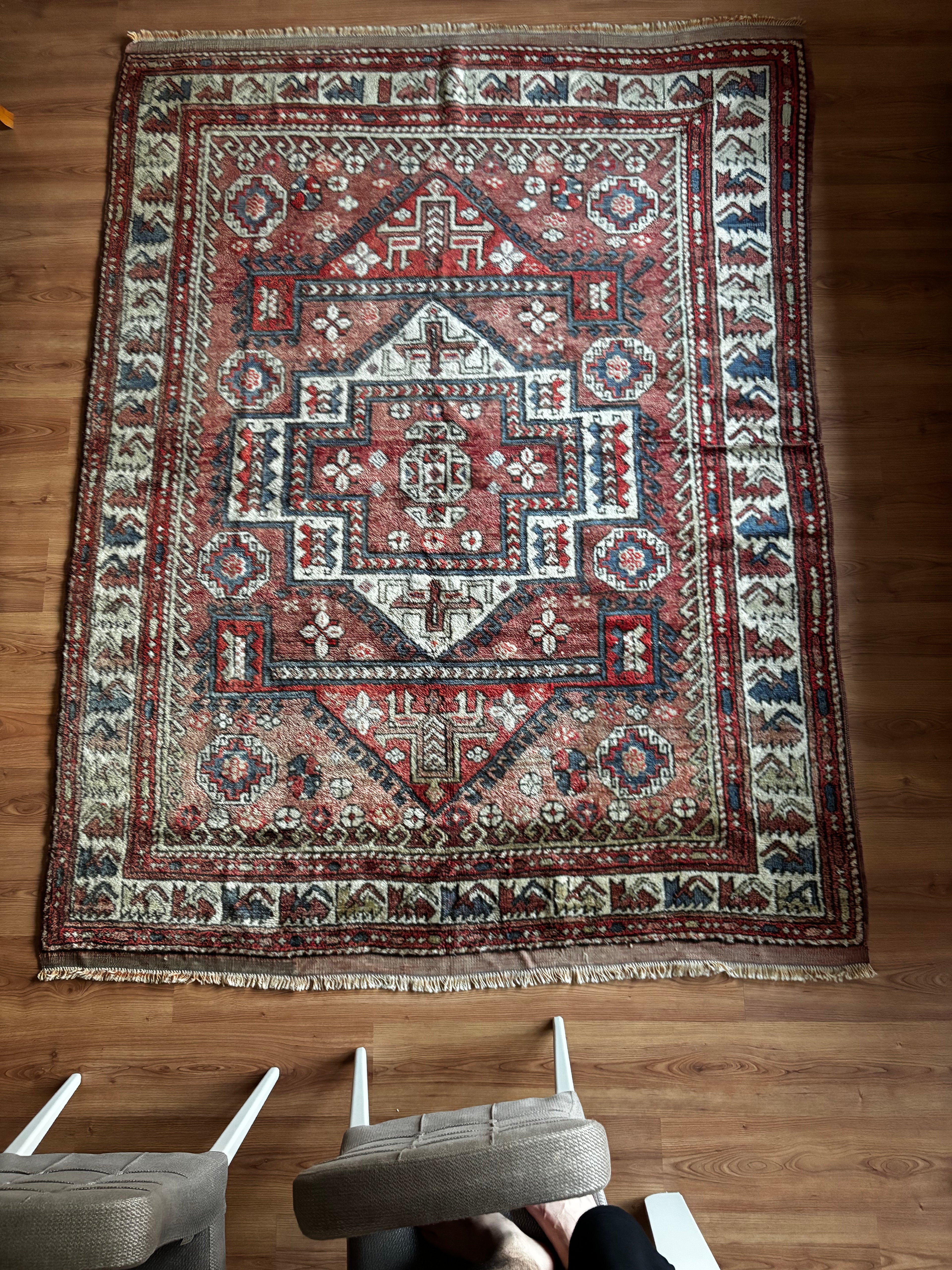 188 × 257 cm | 100+ Year Old Antique Ayvacık Rug | Handmade Turkish Wool Rug