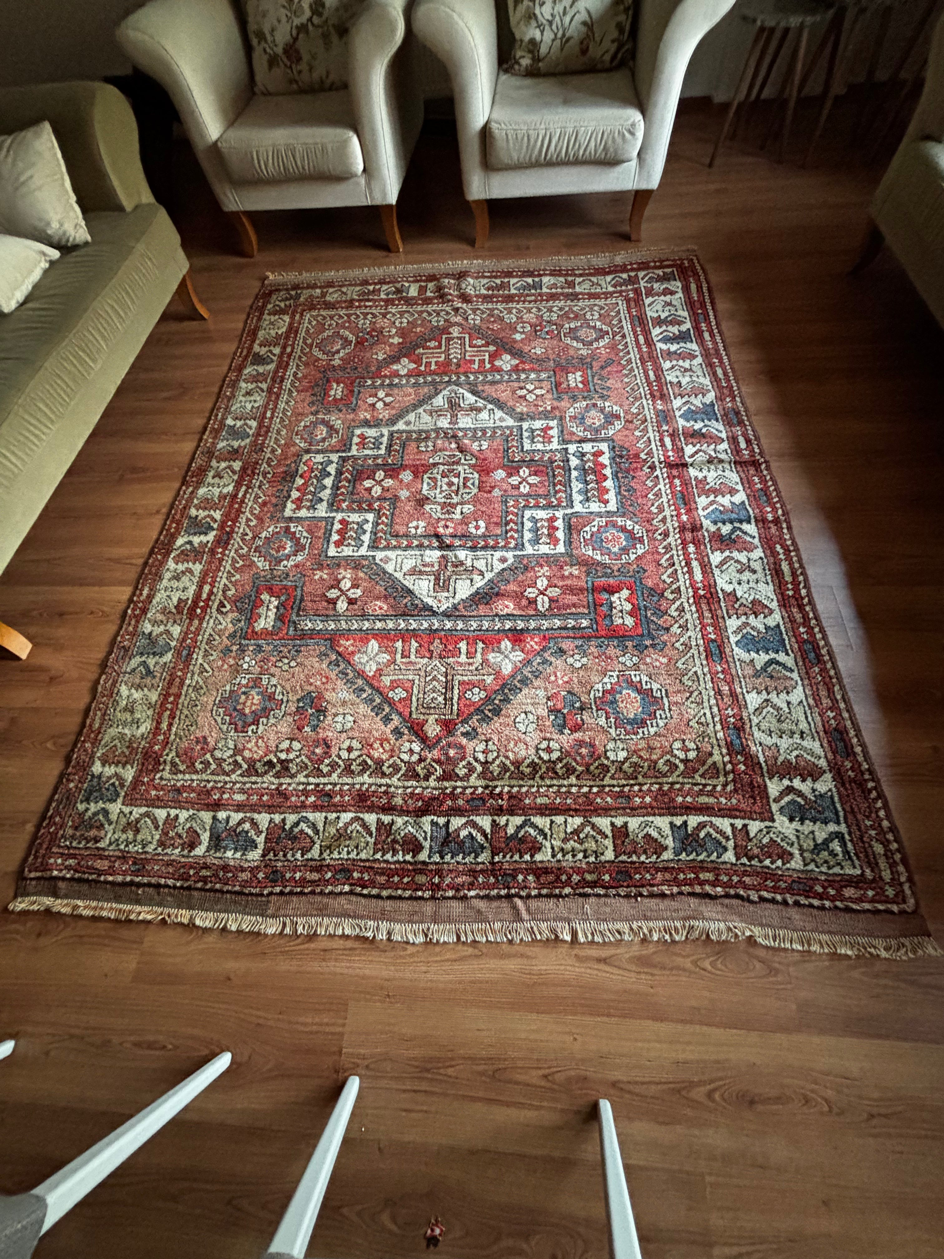 188 × 257 cm | 100+ Year Old Antique Ayvacık Rug | Handmade Turkish Wool Rug