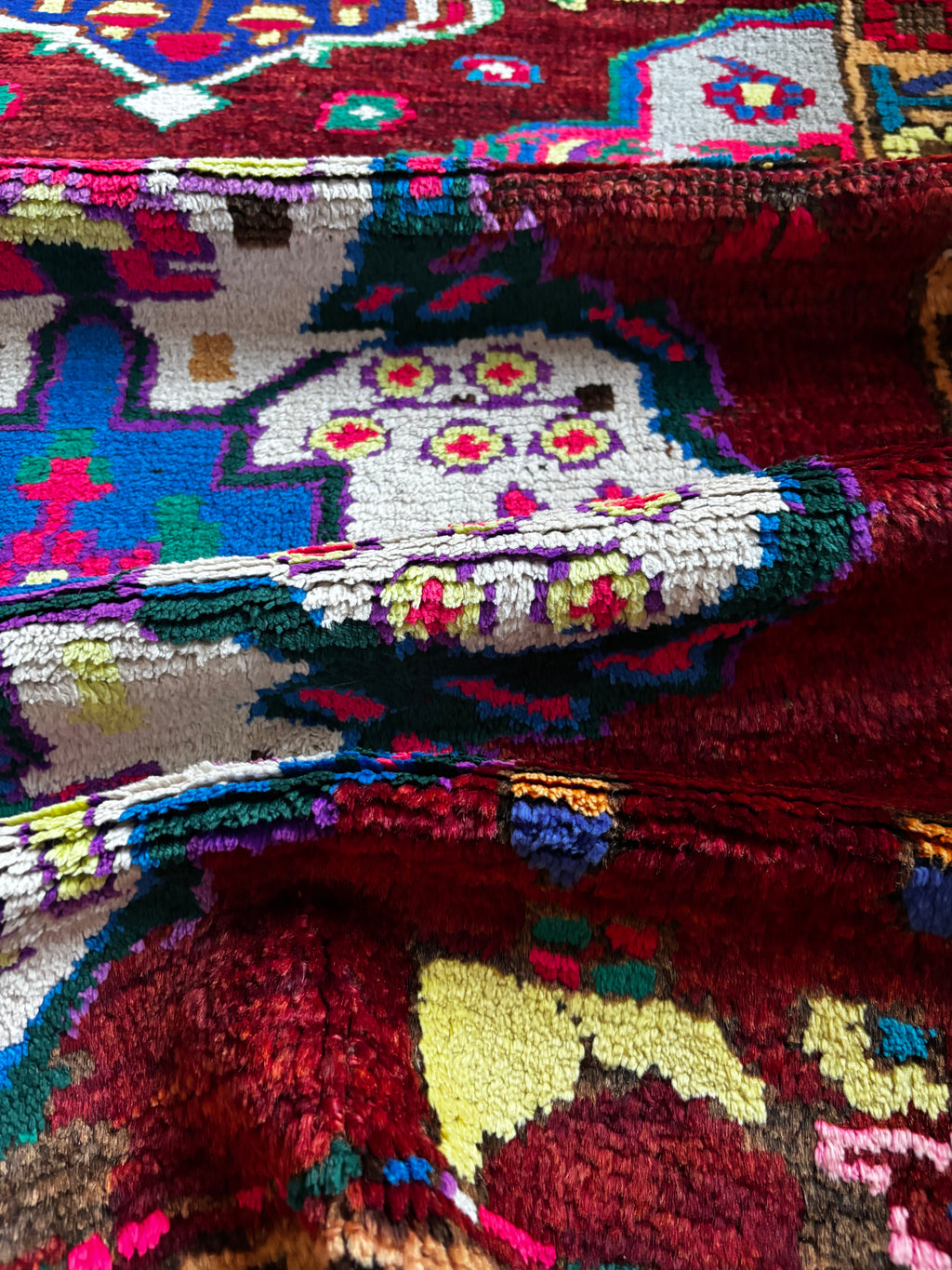 Herki Tribal Runner Rug – Burgundy · 96 × 337 cm