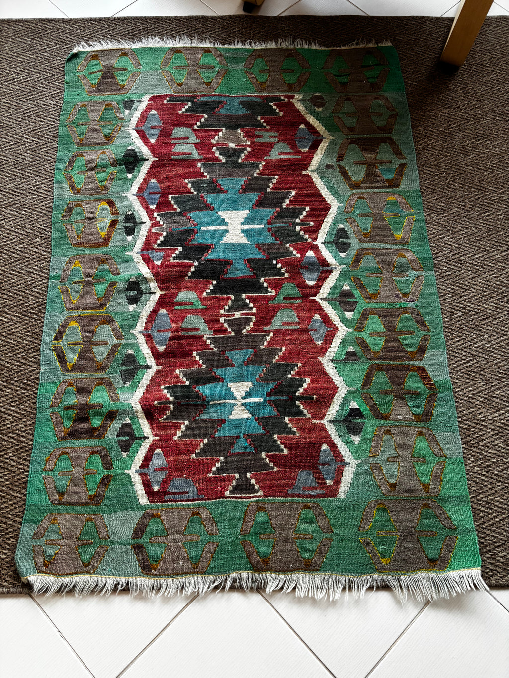 95 × 140 cm Vintage Uşak Kilim – Handmade Turkish Wool Carpet