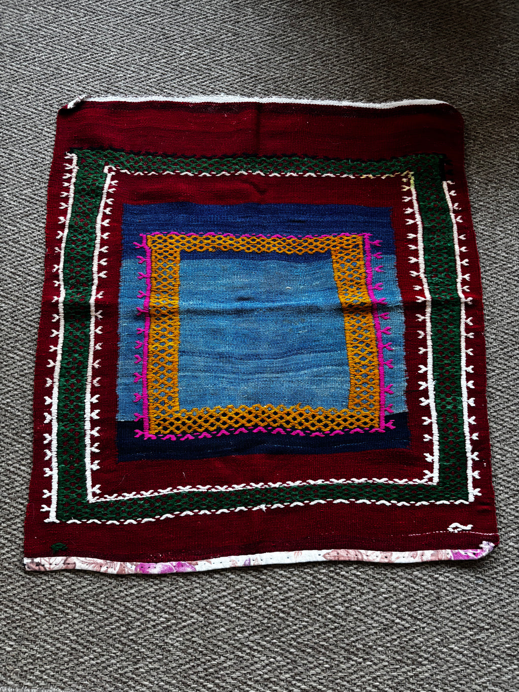 88 × 97 cm Vintage Afyon Parmaklı Kilim – Handmade Turkish Wool Carpet