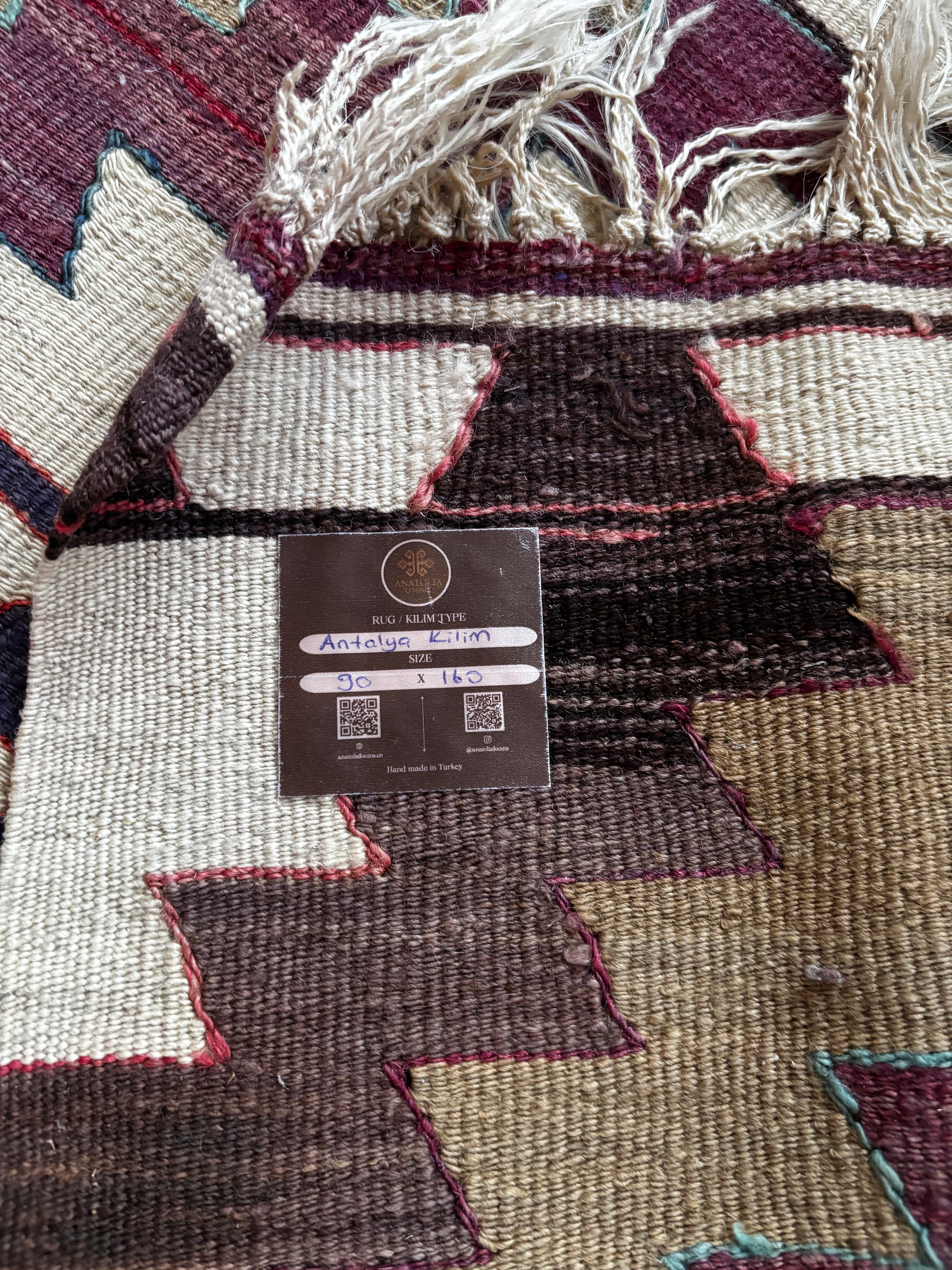 90 × 160 cm Vintage Antalya Kilim – Handmade Turkish Wool Carpet