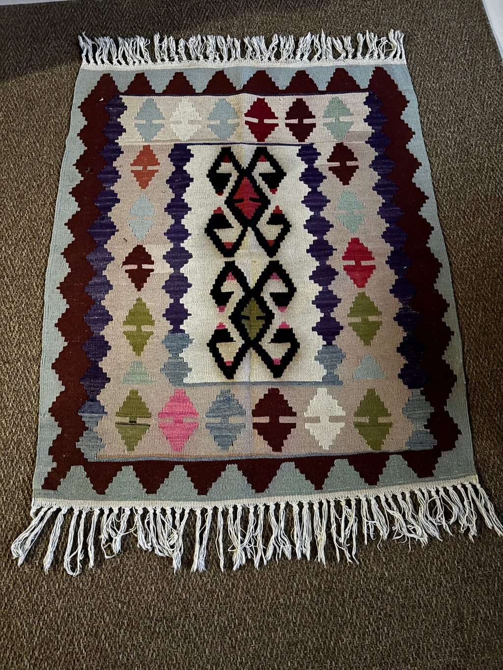 96 × 117 cm Vintage Denizli Kilim – Handmade Turkish Wool Carpet
