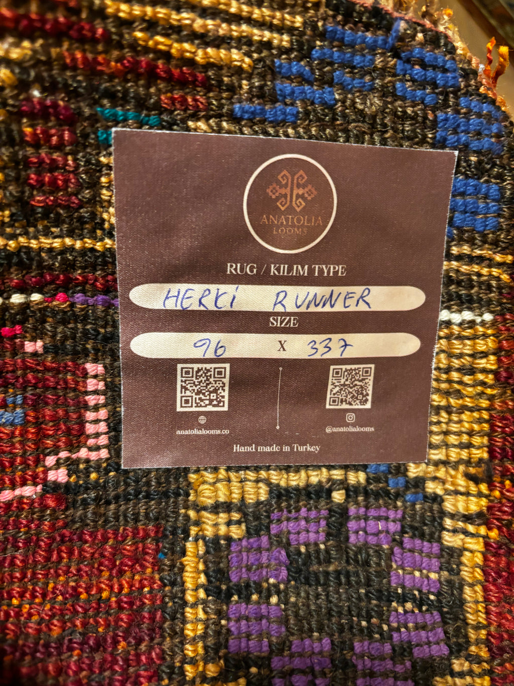 Herki Tribal Runner Rug – Burgundy · 96 × 337 cm