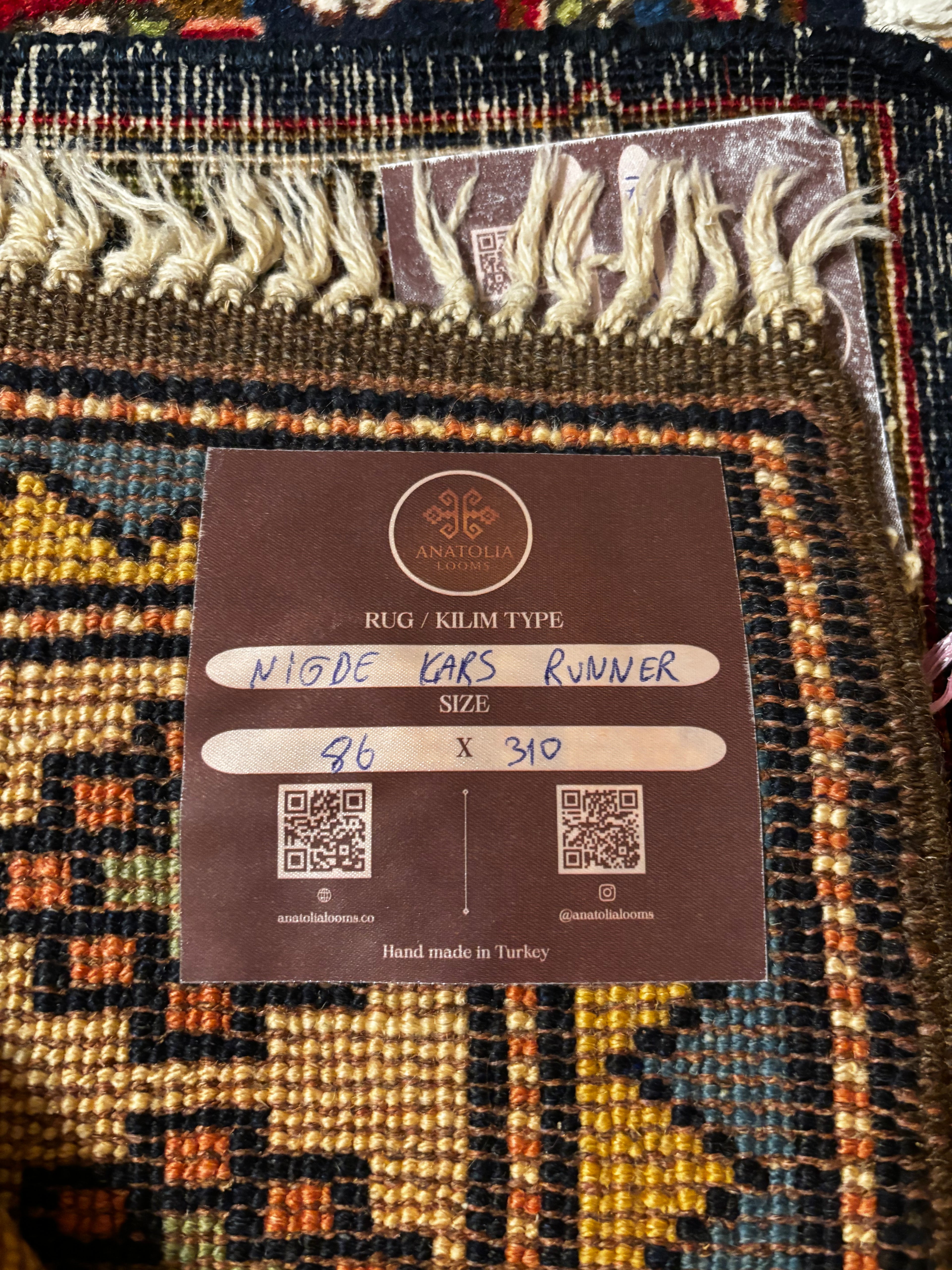 Handmade Turkish Wool Runner Rug | 86 × 310 cm