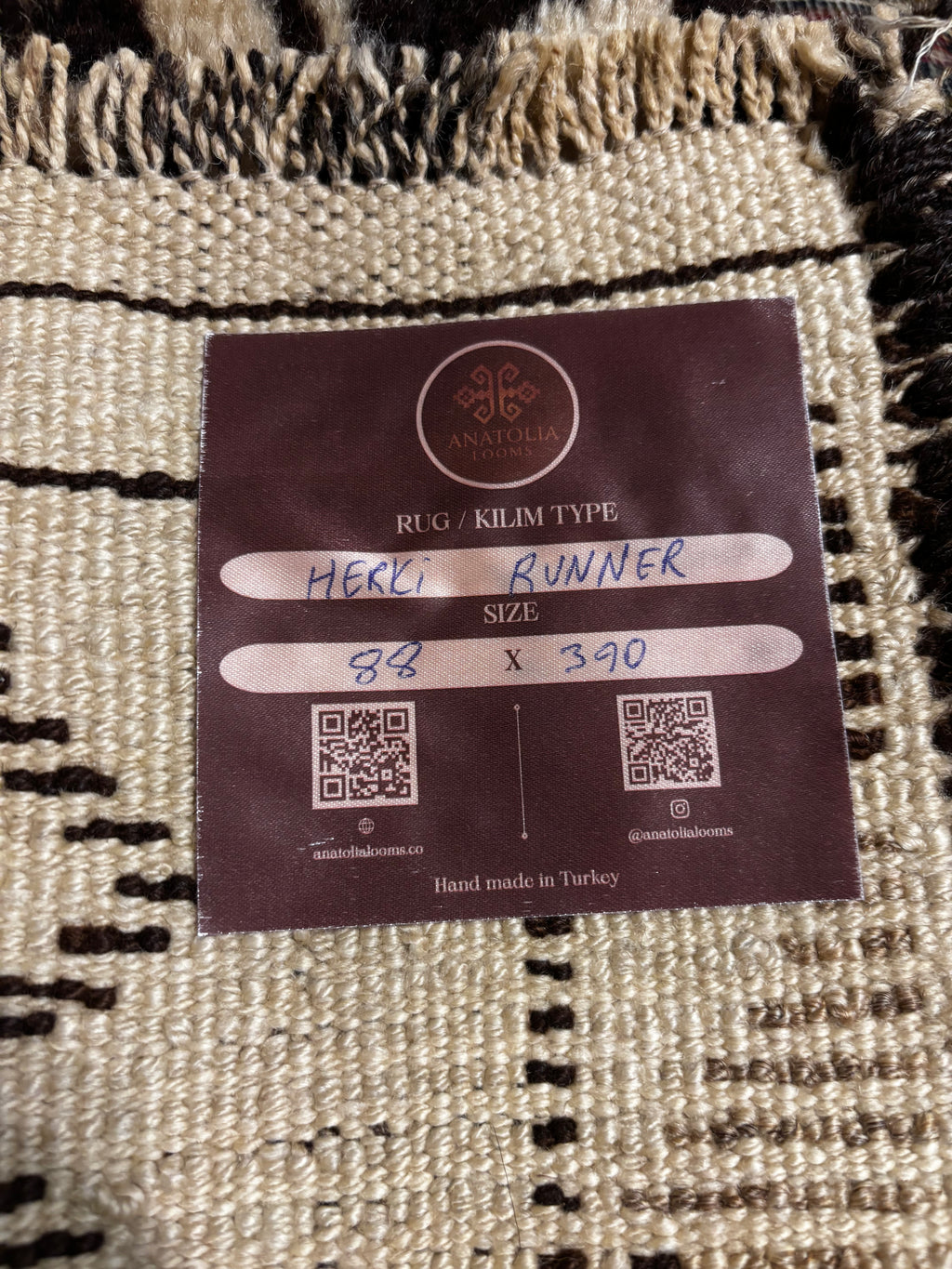 88 × 390 cm | Handmade Herki Tribal Runner Rug