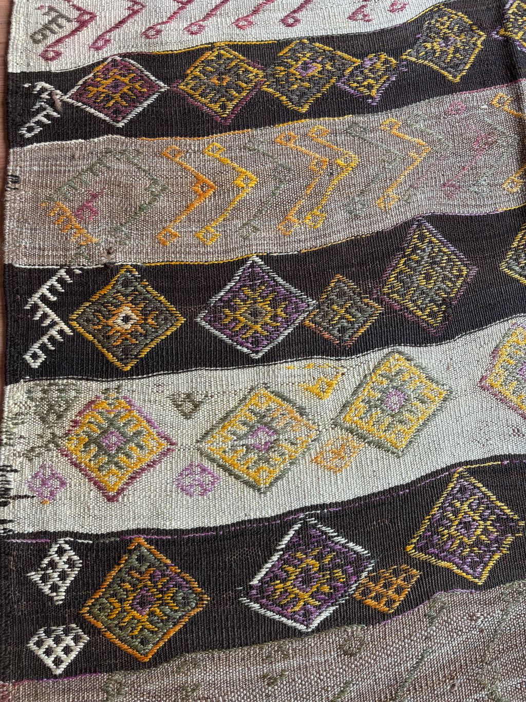 150 × 380 cm Handmade Turkish Kars Cicim Kilim Runner – Vintage Tribal Wool Flatweave