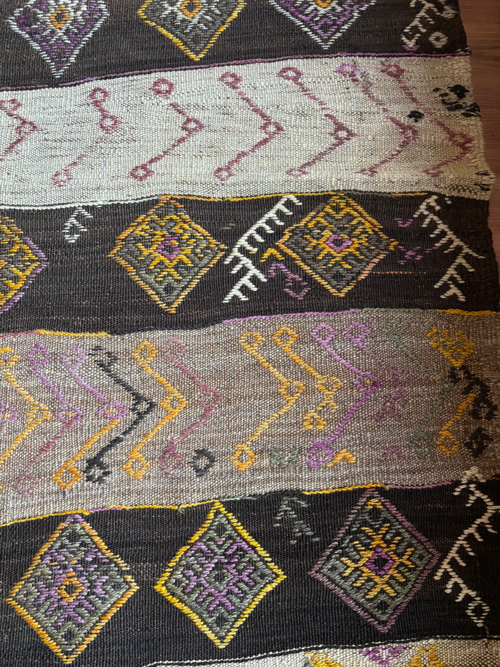 150 × 380 cm Handmade Turkish Kars Cicim Kilim Runner – Vintage Tribal Wool Flatweave