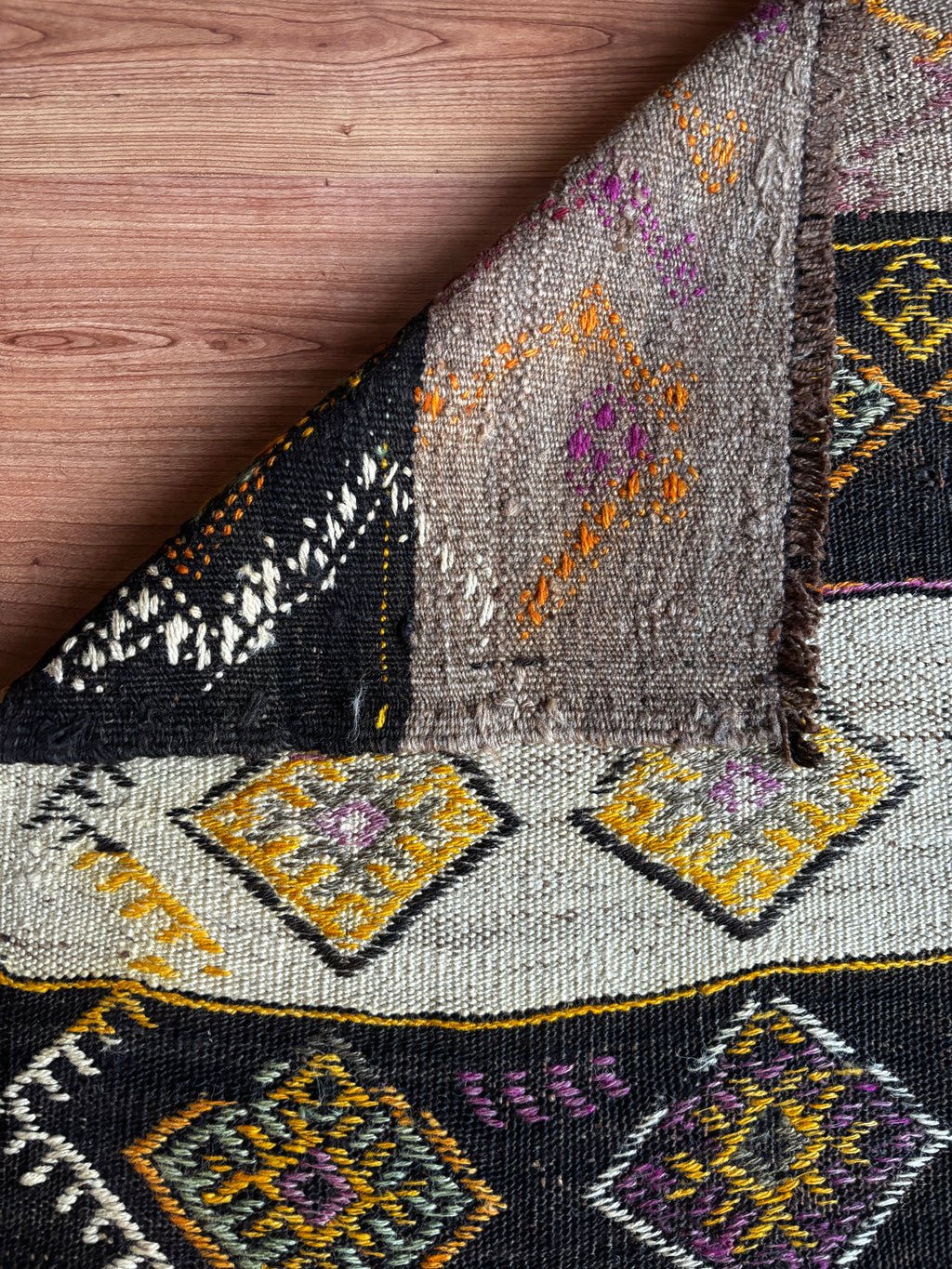150 × 380 cm Handmade Turkish Kars Cicim Kilim Runner – Vintage Tribal Wool Flatweave