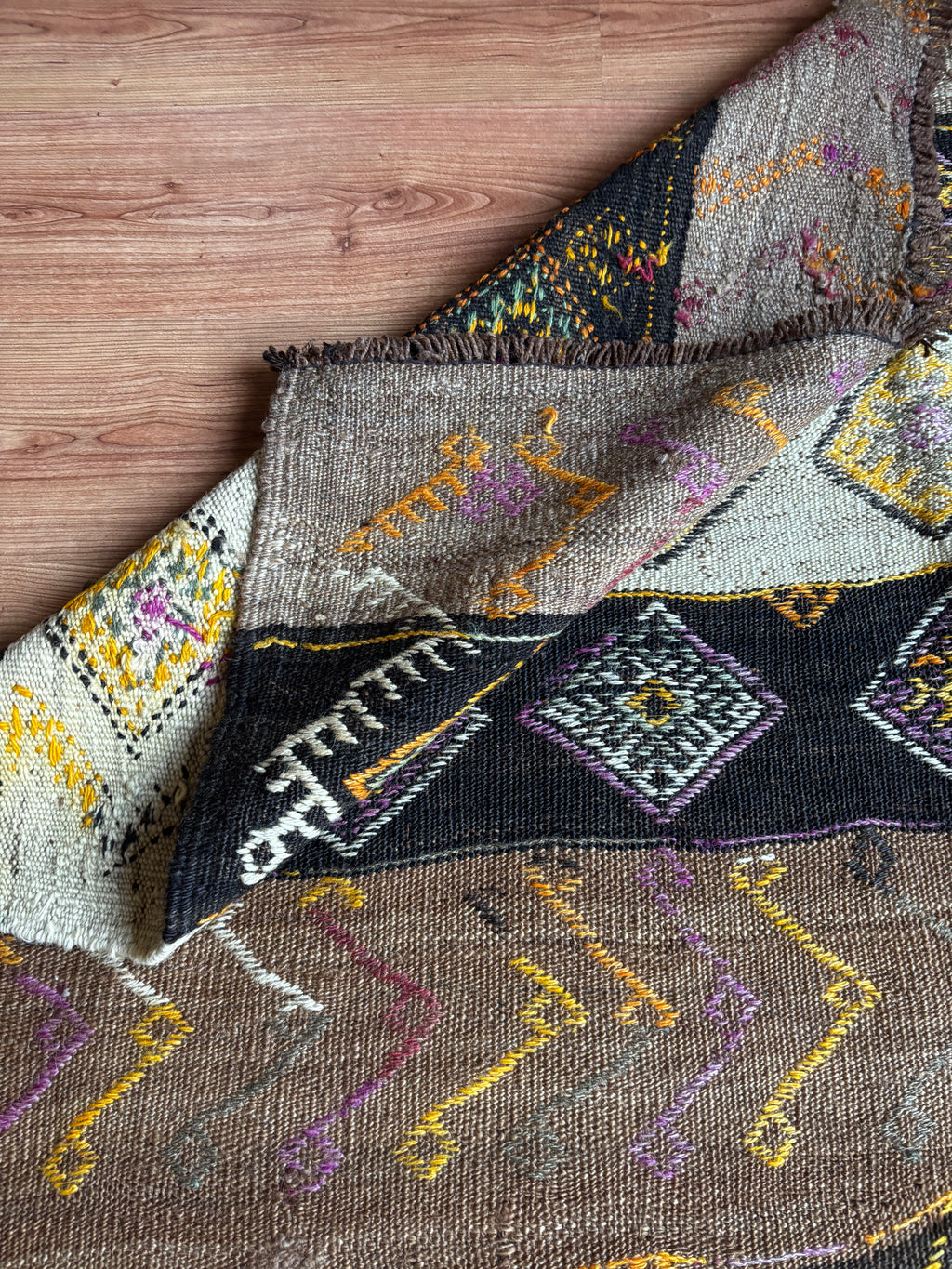 150 × 380 cm Handmade Turkish Kars Cicim Kilim Runner – Vintage Tribal Wool Flatweave