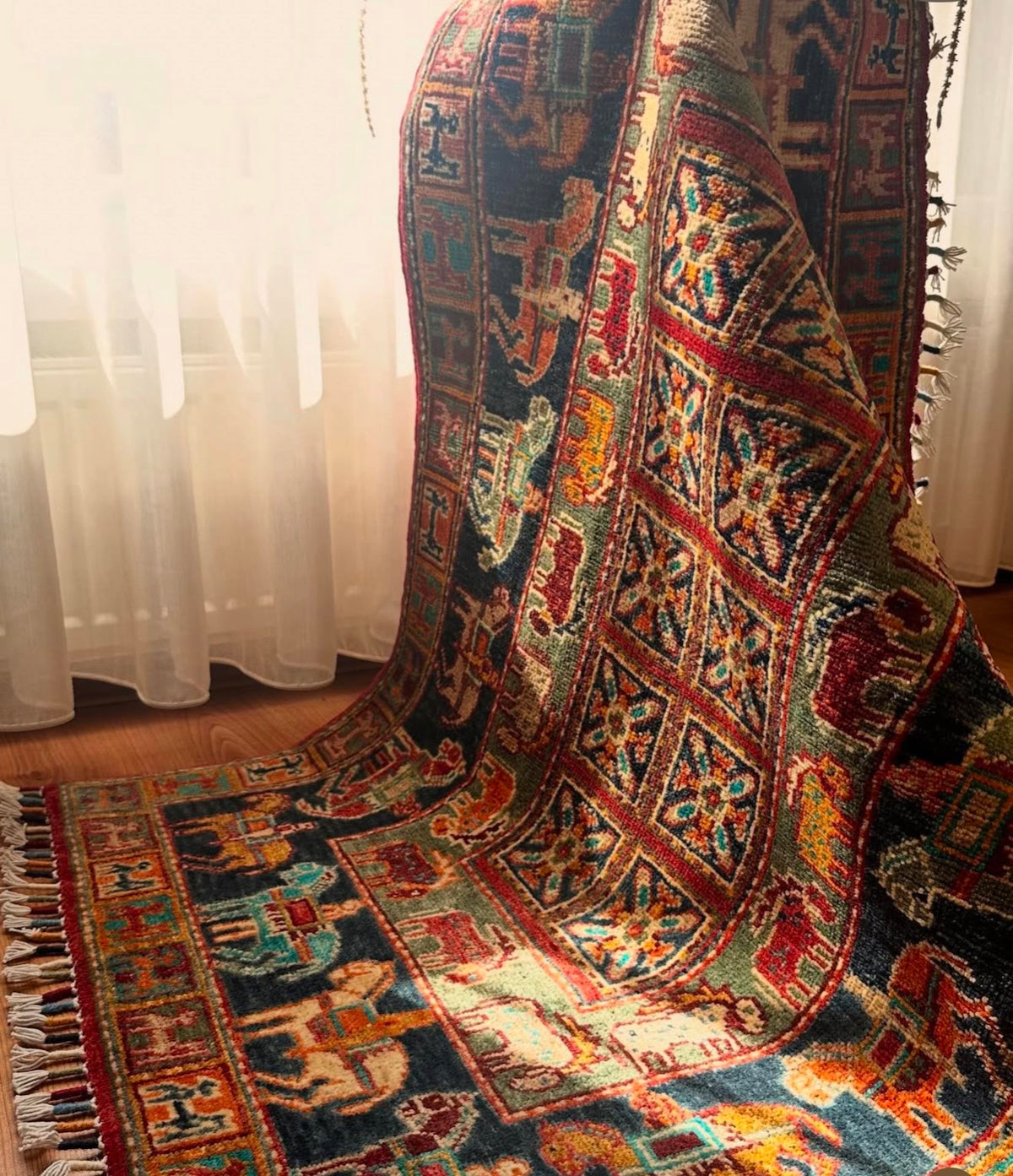 Afghan Pazyryk Rug – Navy · 83 × 125 cm