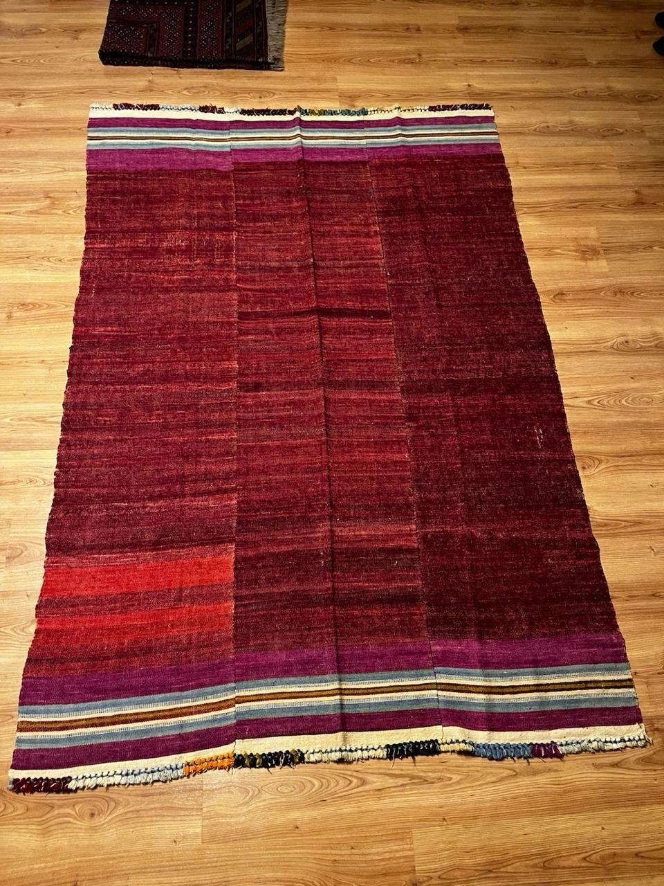Turkish Red Kilim Rug – 143 × 216 cm | Handmade Wool Flatweave